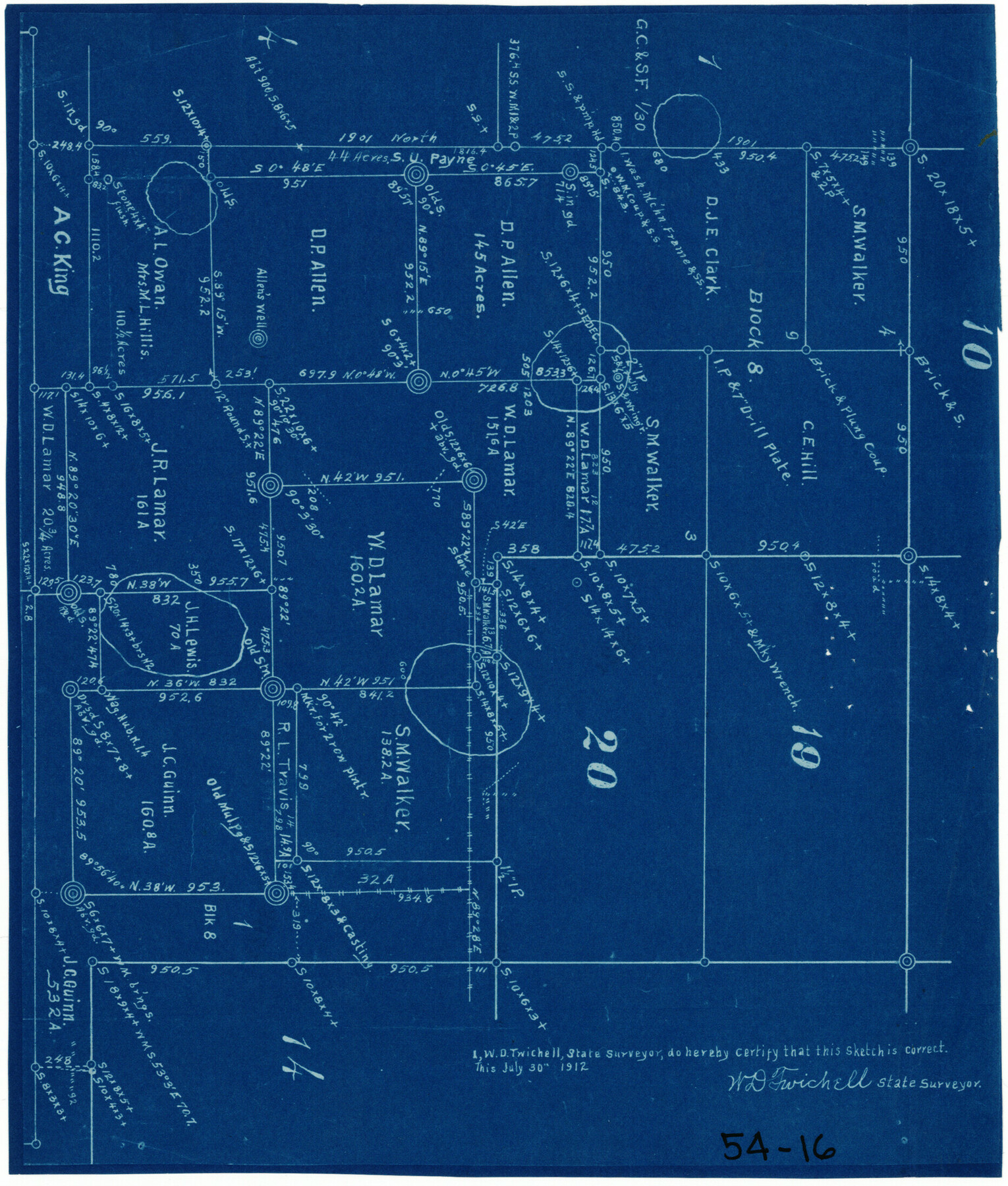 90335, [S. M. Walker, D. P. Allen, J. C. Guinn, J. R. Lamar and surrounding surveys], Twichell Survey Records