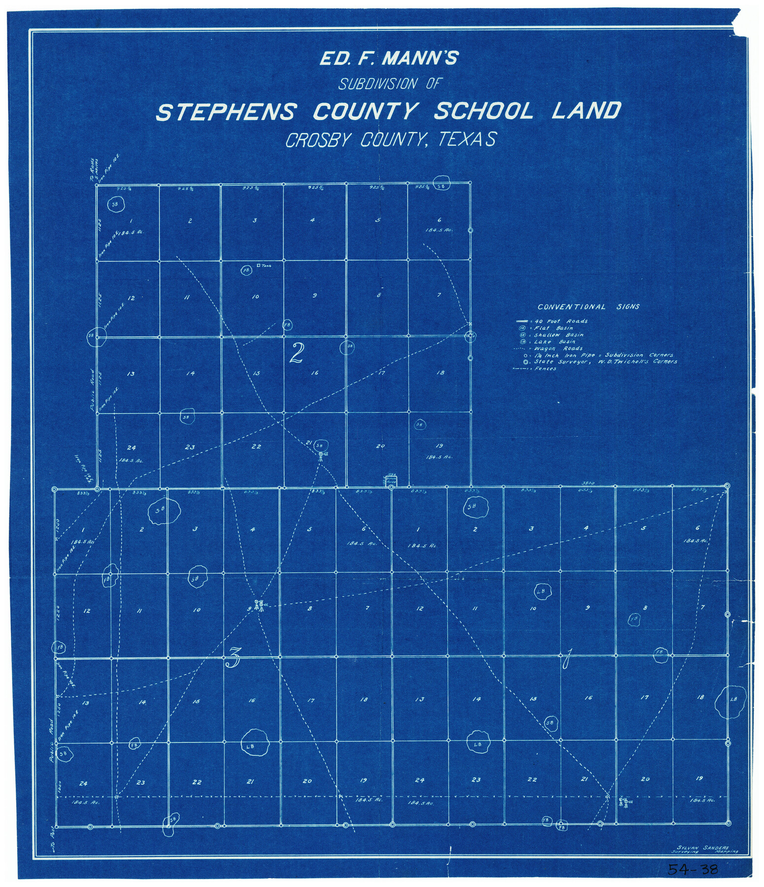 90356, Ed. F. Mann's Subdivision of Stephens County School Land, Crosby County, Texas, Twichell Survey Records
