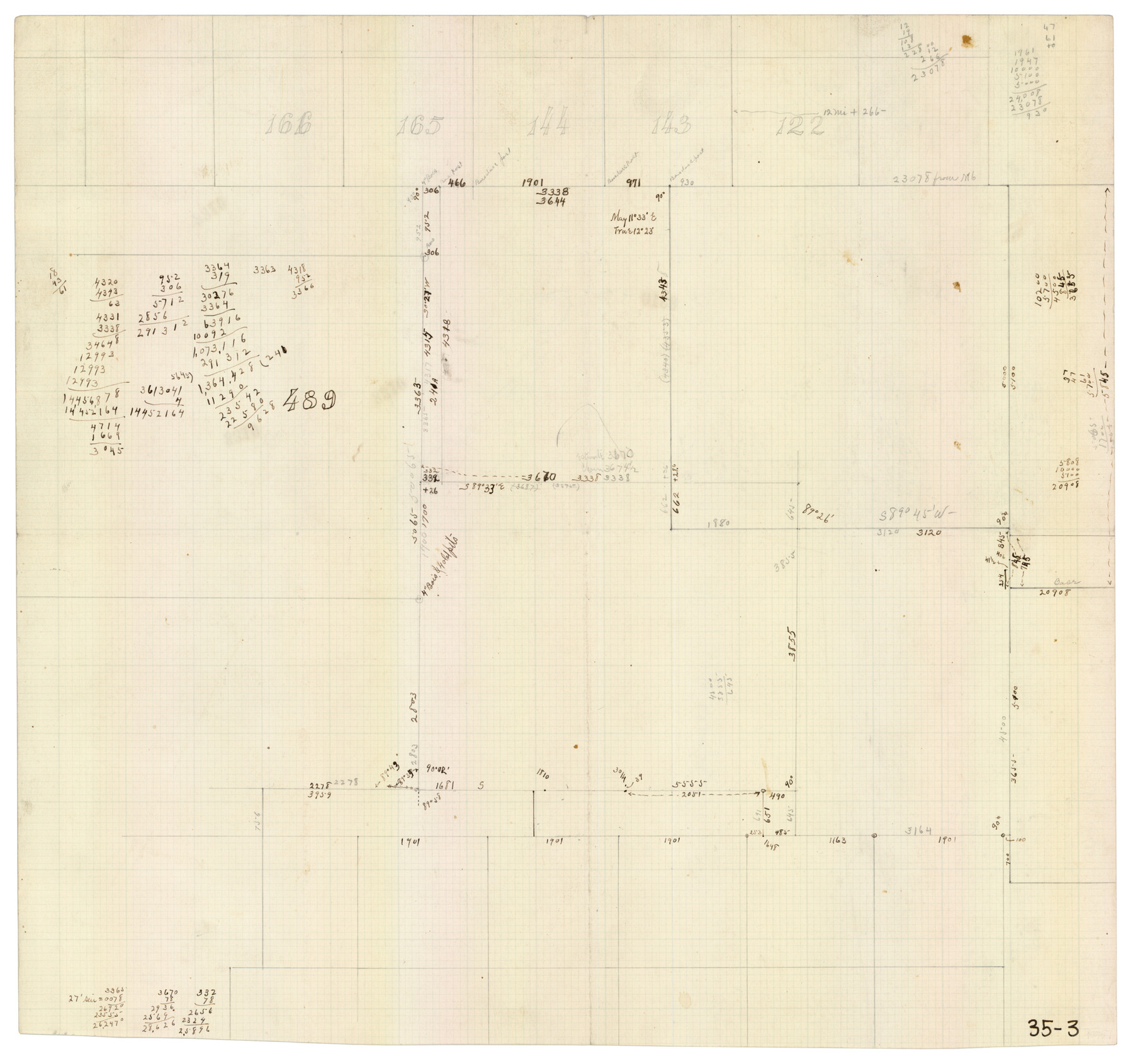 90389, [Southwest part of B. S. & F. Block and surveys to the south], Twichell Survey Records