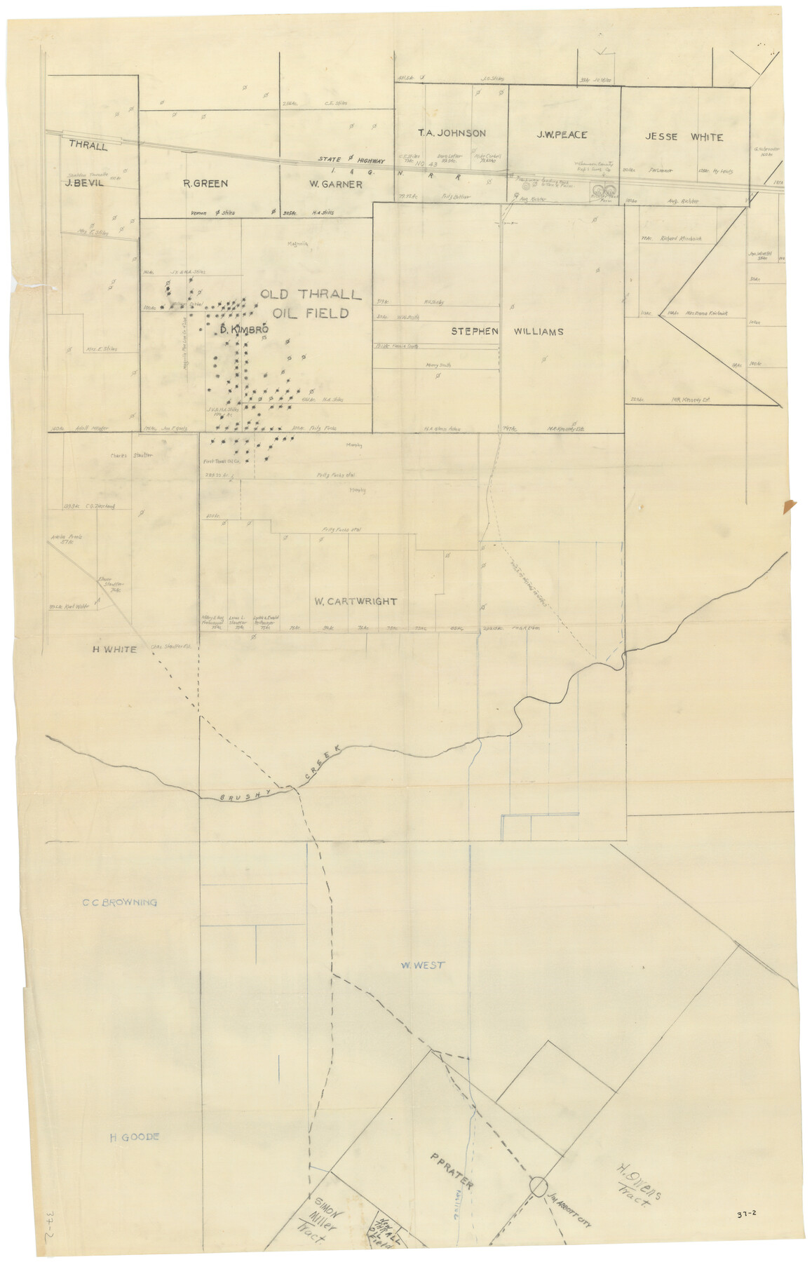 90421, [Sketch showing surveys near Brushy Creek and Old Thrall Oil Field], Twichell Survey Records