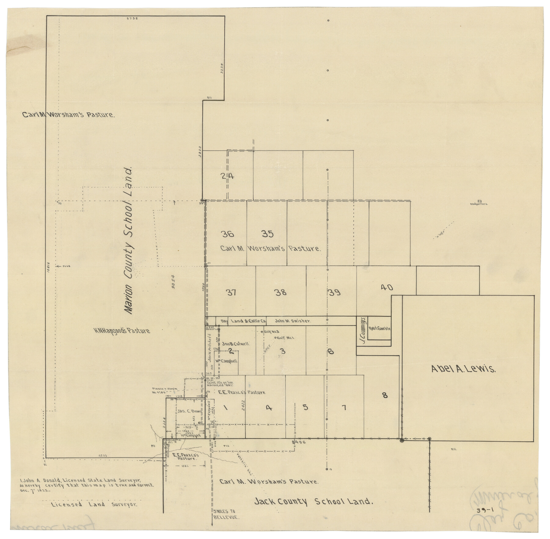 90426, [Marion County School Land, Jack County School Land, Abel A. Lewis and other surveys in vicinity], Twichell Survey Records