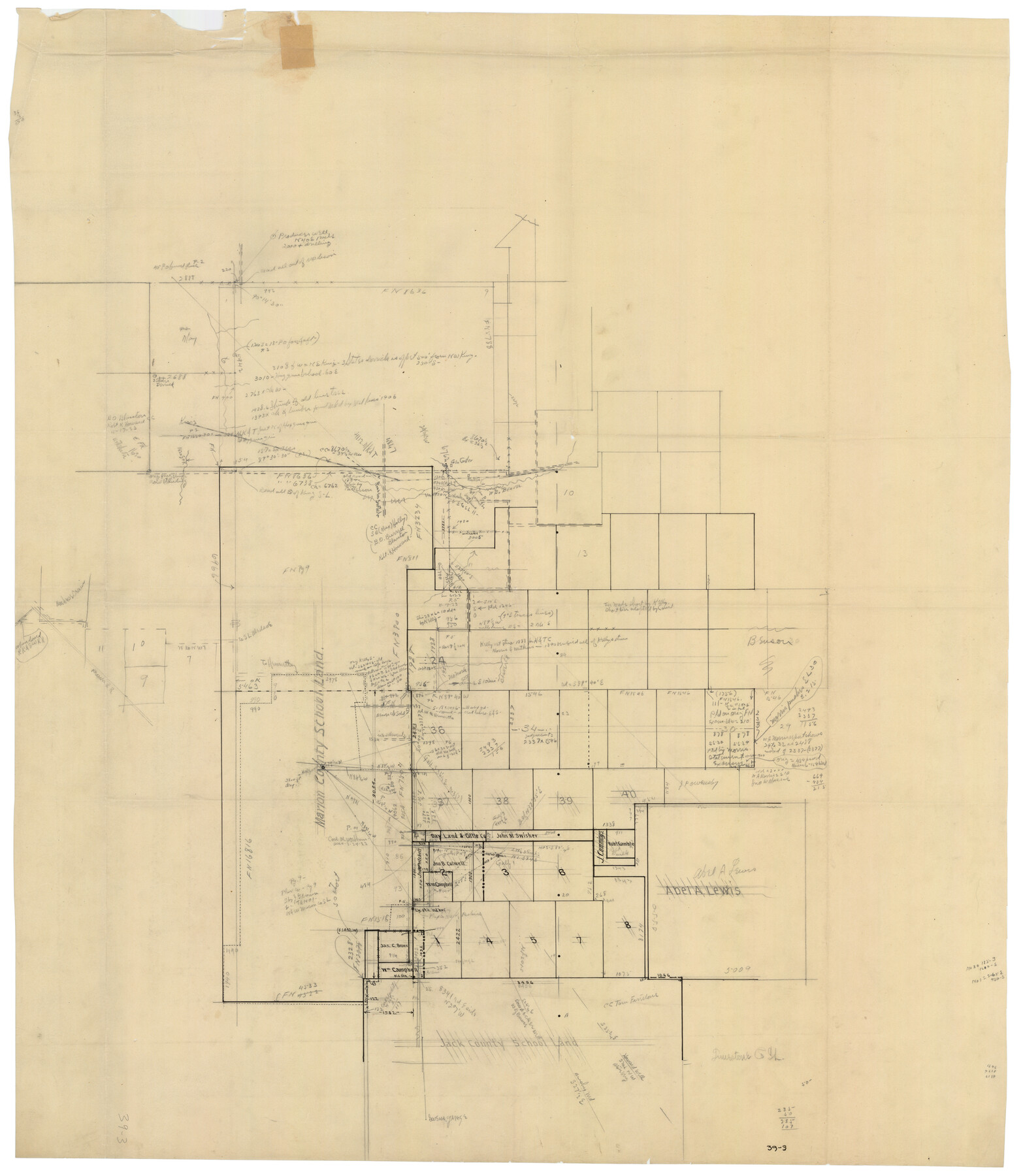 90427, [Marion County School Land, Jack County School Land, Abel A. Lewis and other surveys in vicinity], Twichell Survey Records