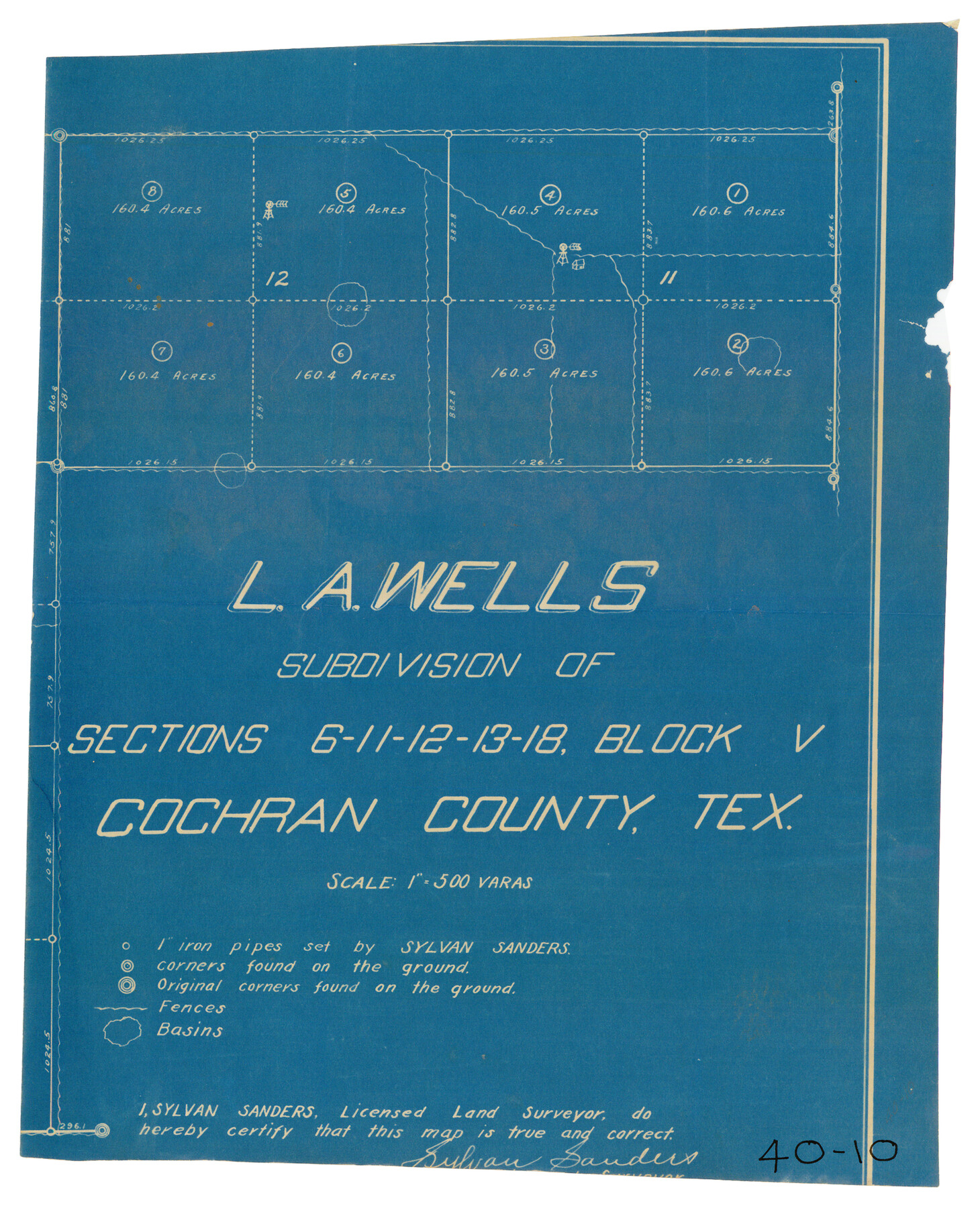 90441, L. A. Wells Subdivision of Sections 6-11-12-13-18, Block V, Cochran County, Tex., Twichell Survey Records