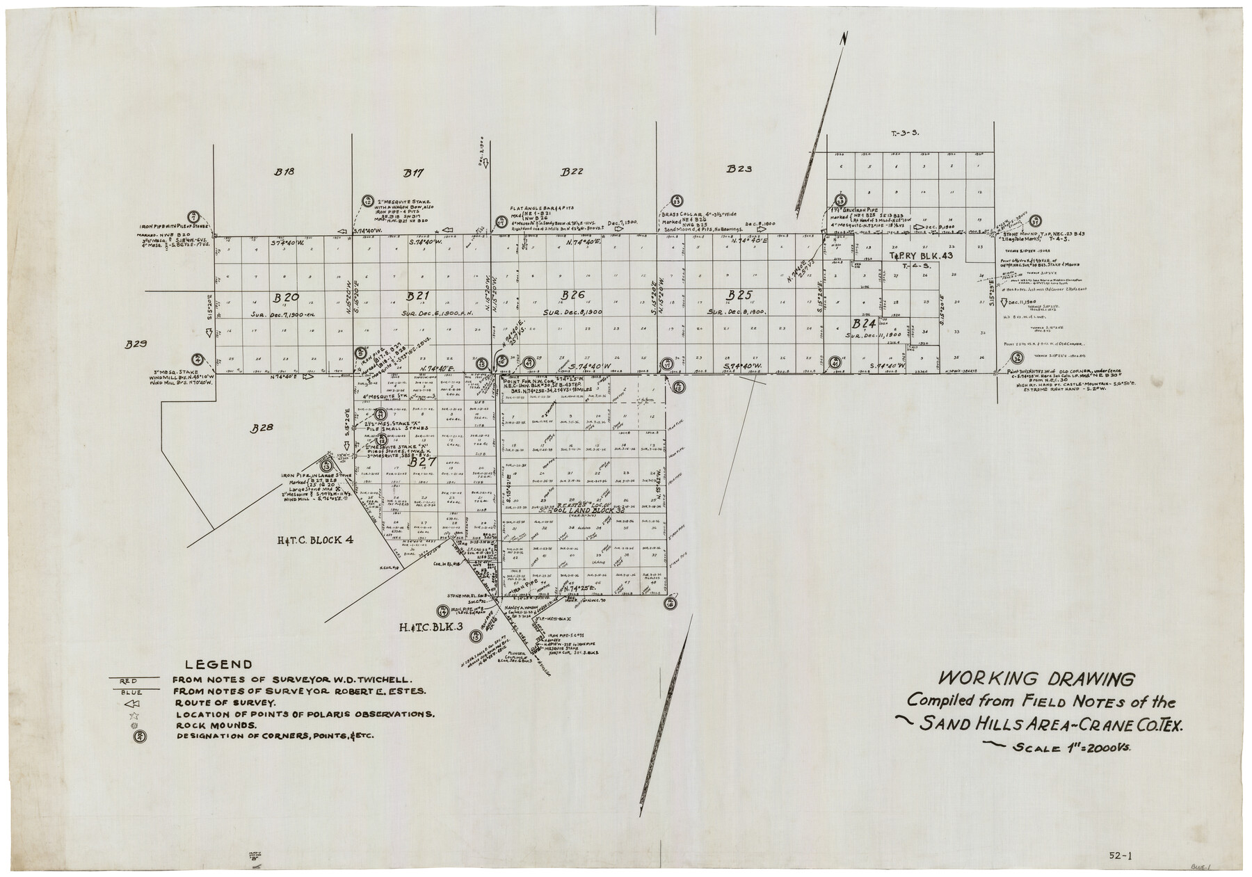 90461, Working Drawing Compiled from Field Notes of the Sand Hills Area - Crane Co. Tex., Twichell Survey Records