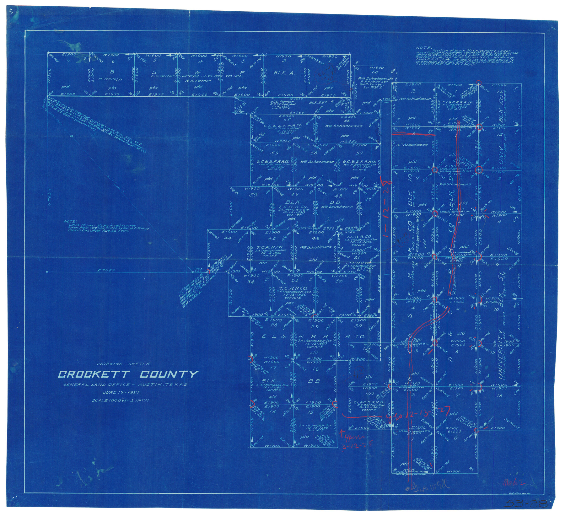 90476, Working Sketch Crockett County, Twichell Survey Records