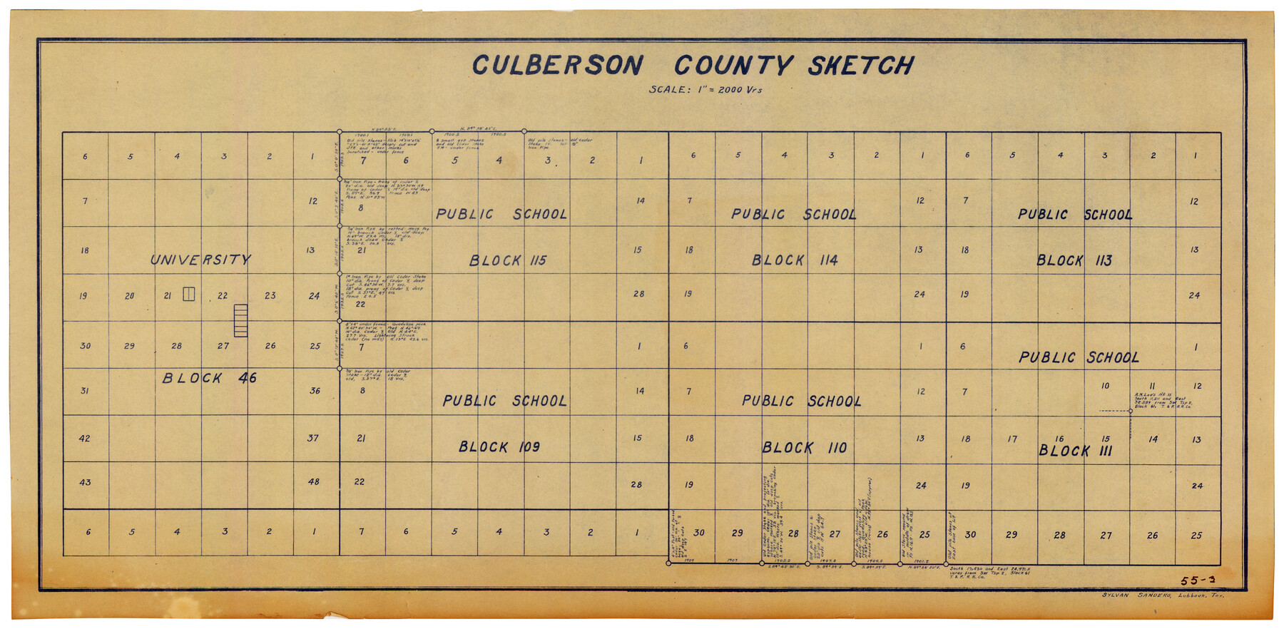 90500, Culberson County Sketch [showing PSL Blocks 109-111, 113-115 and University Block 46], Twichell Survey Records