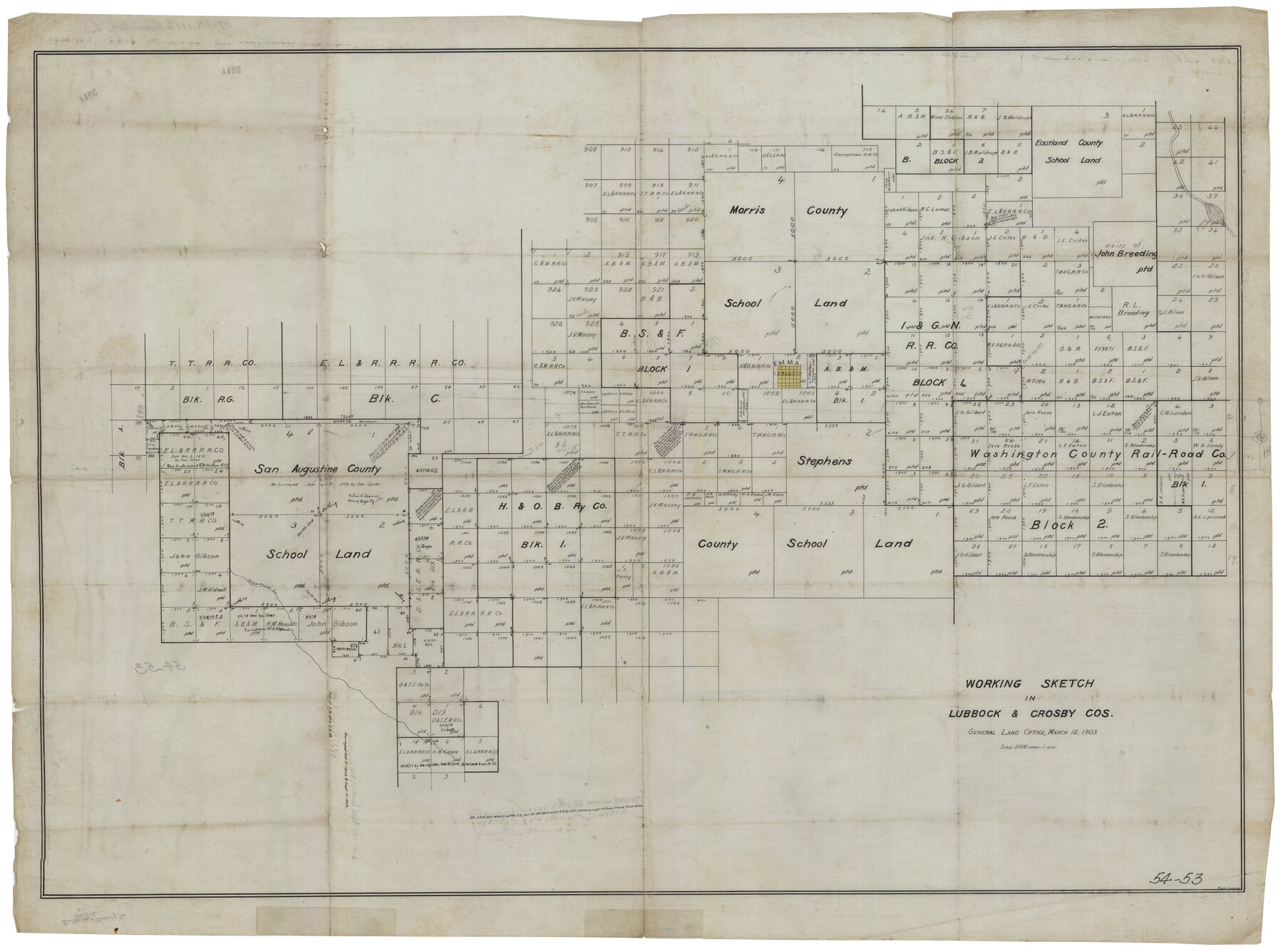 90504, Working Sketch in Lubbock and Crosby Cos., Twichell Survey Records