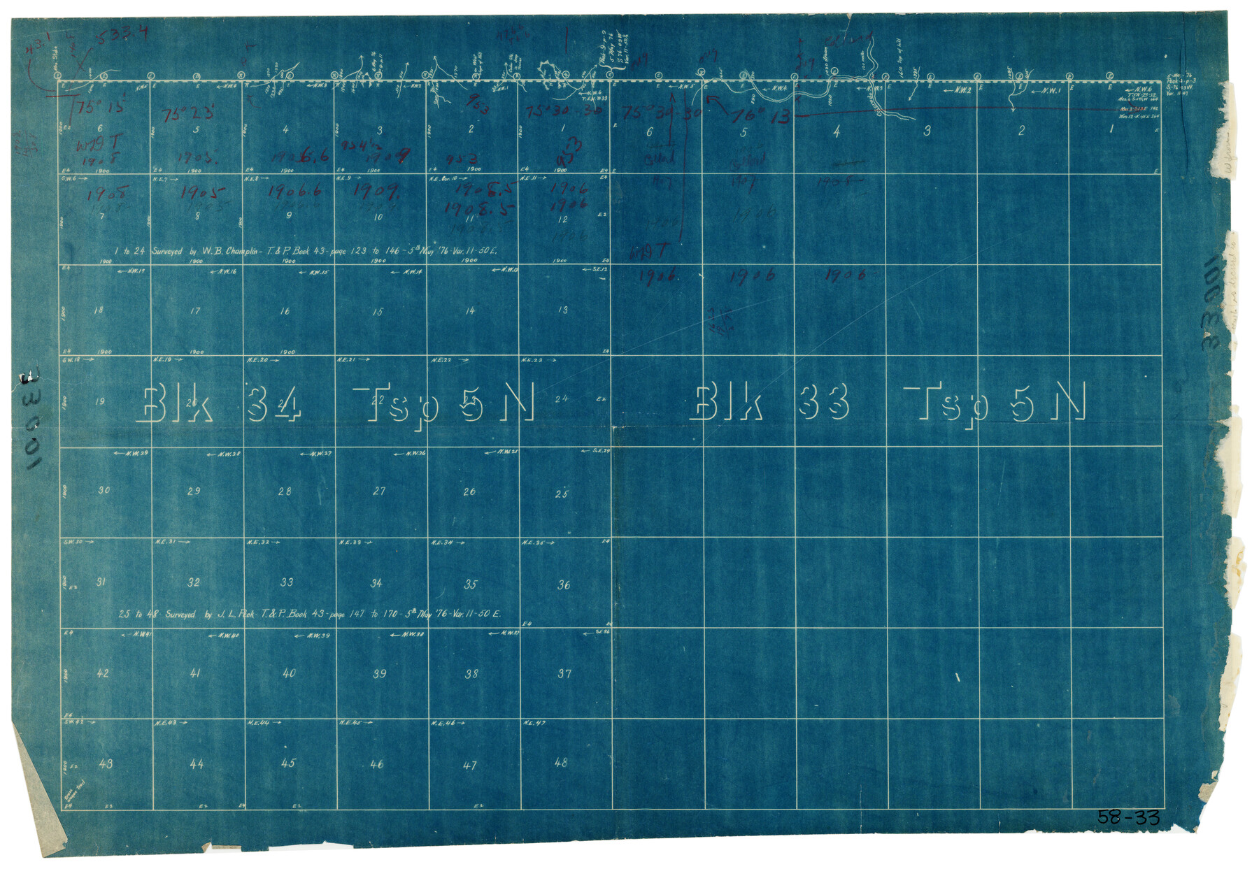 90553, [T. & P. Blocks 33 and 34, Township 5N], Twichell Survey Records