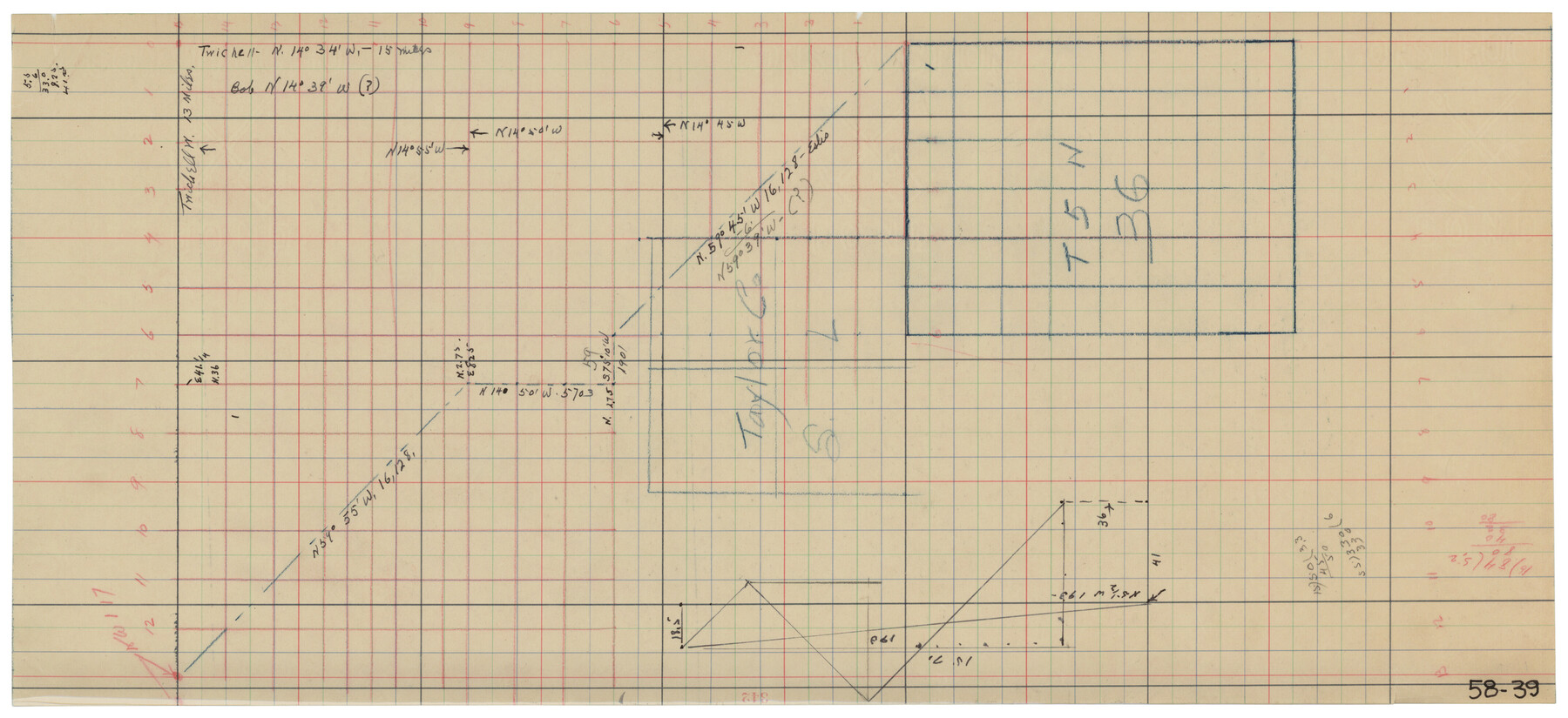 90559, [Tie line from Northeast Block 36, Township 5N to Northwest corner Block M], Twichell Survey Records