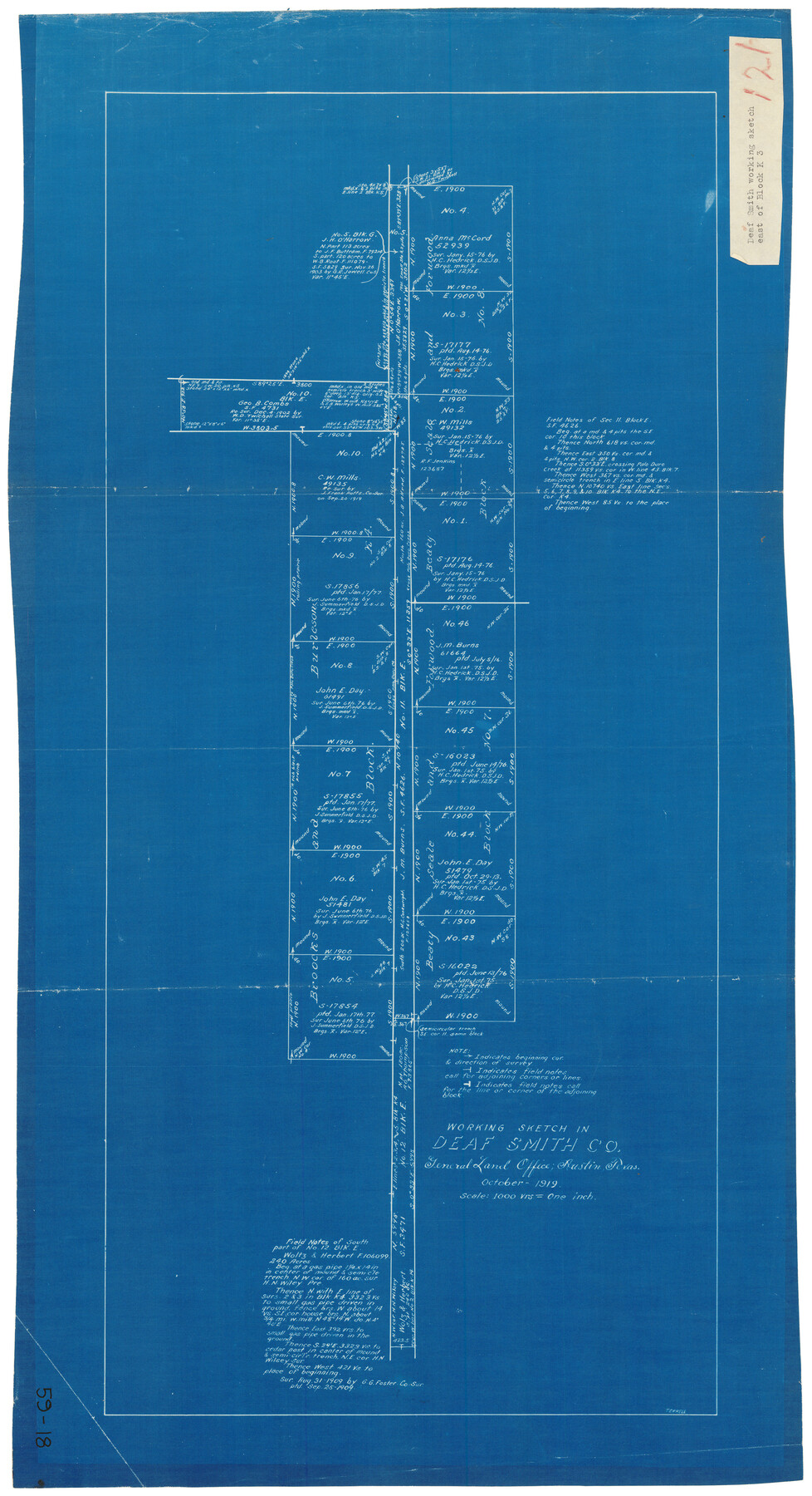 90605, Working Sketch in Deaf Smith County [east of Block K3], Twichell Survey Records