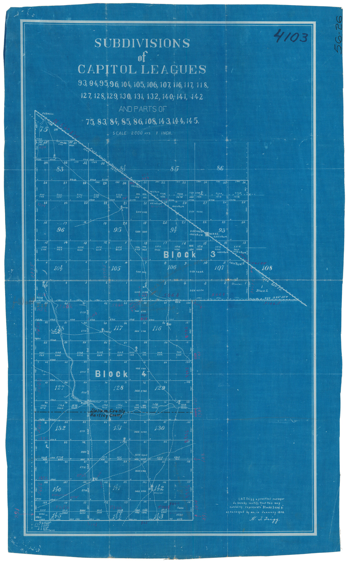 90650, Subdivisions of Capitol Leagues 93, 94, 95, 96, 104, 105, 106, 107, 116, 117, 118, 127, 128, 129, 130, 131, 132, 140, 141, 142 and parts of 75, 83, 84, 85, 86, 108, 143, 144, 145, Twichell Survey Records