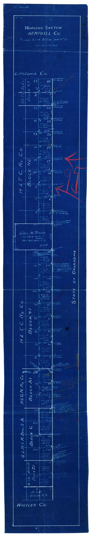 90673, Working Sketch Hemphill County, Twichell Survey Records