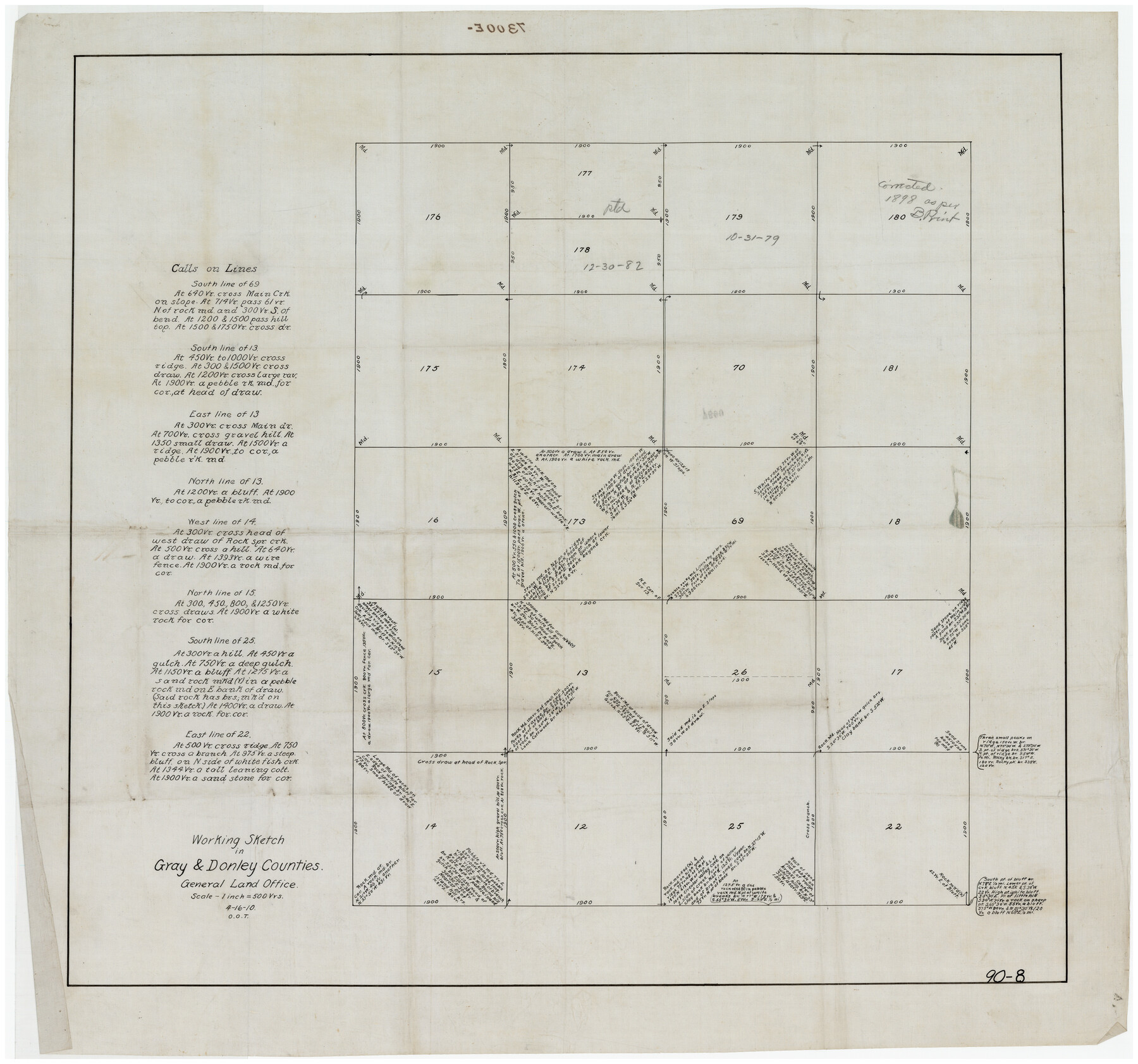 90707, Working Sketch in Gray and Donley Counties, Twichell Survey Records