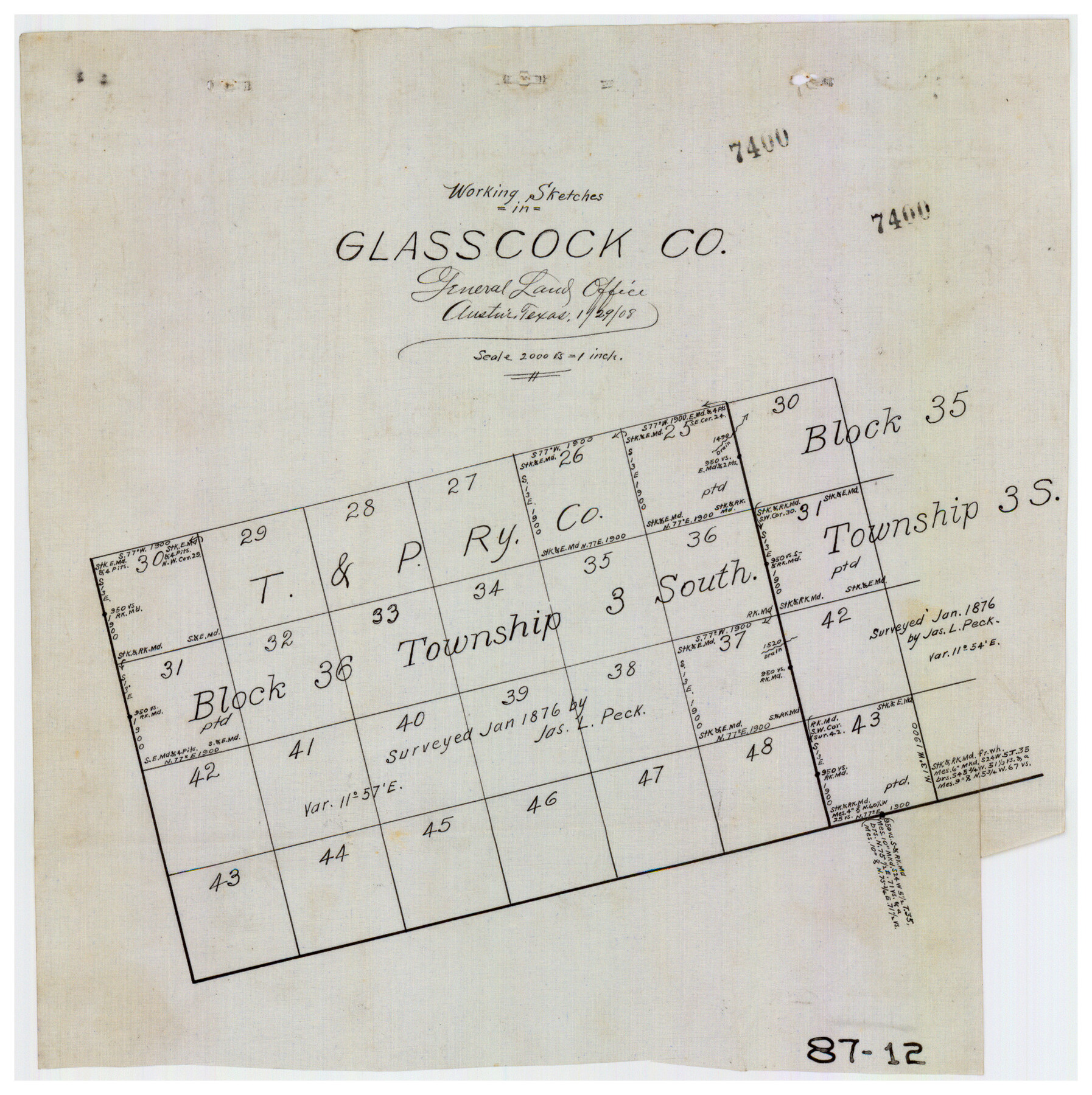 90750, Working Sketch in Glasscock County, Twichell Survey Records