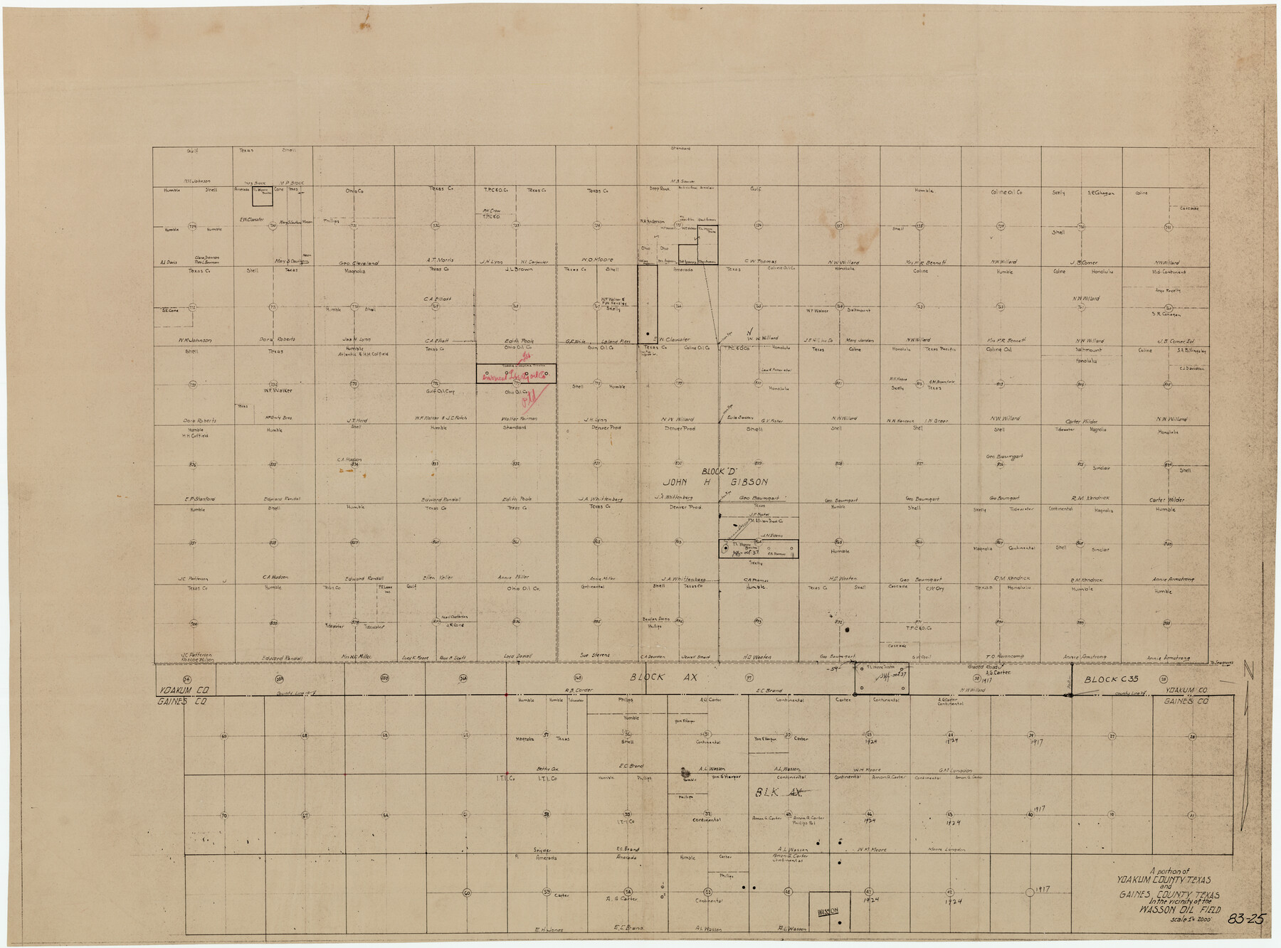 90808, A Portion of Yoakum County, Texas and Gaines County, Texas in the vicinity of the Wasson Oil Field, Twichell Survey Records