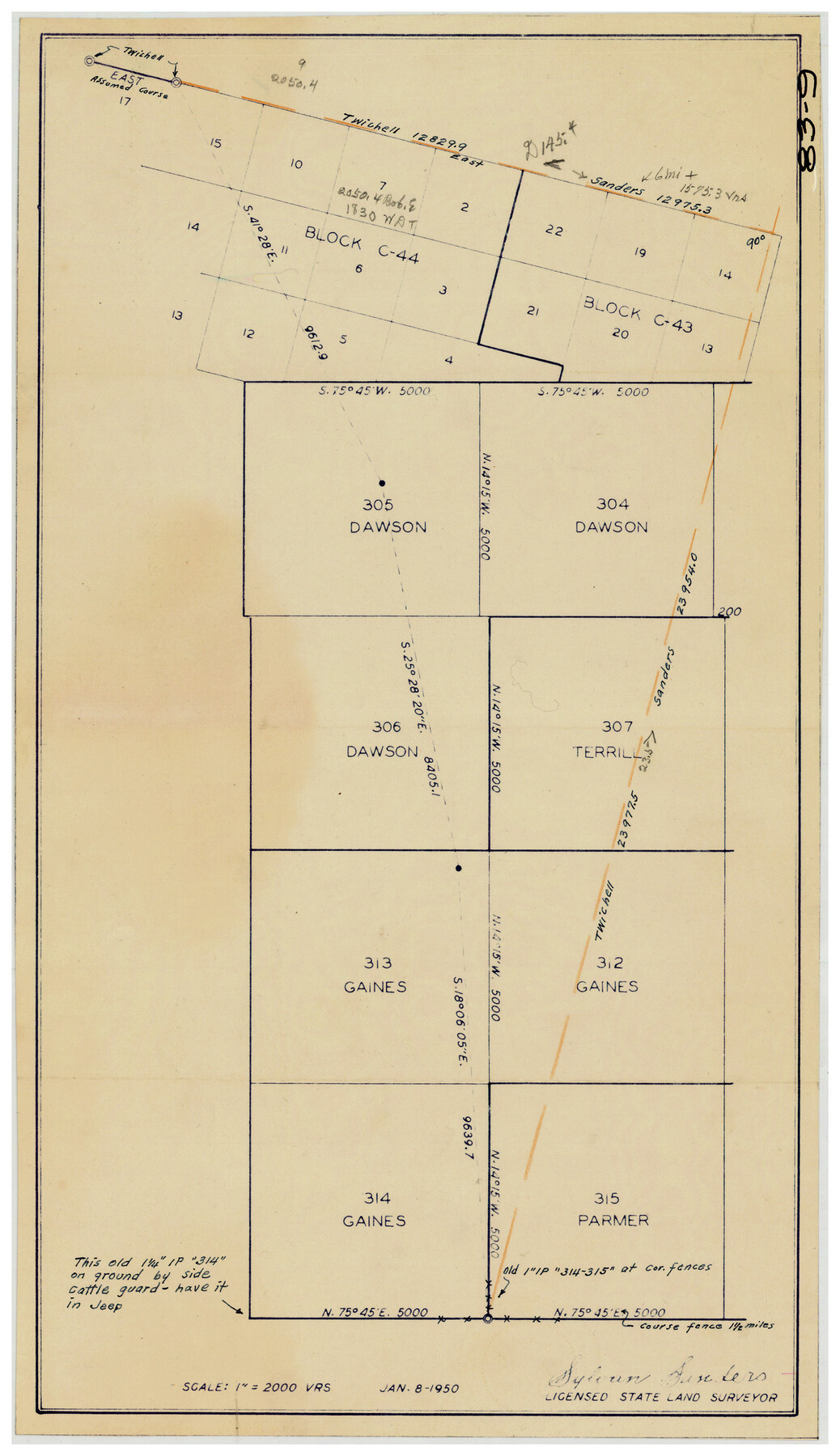 90813, [PSL Blocks C43 and C44 and Dawson and Gaines County School Lands], Twichell Survey Records