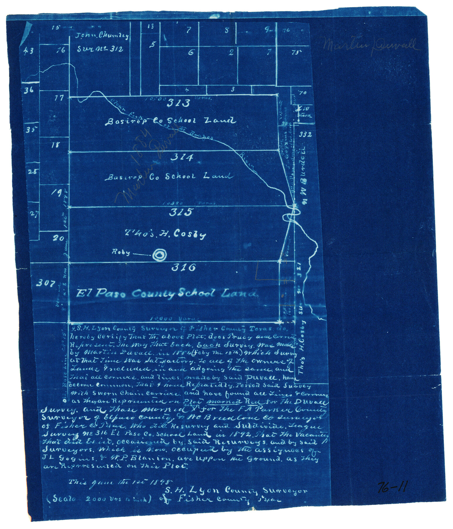 90819, [Bastrop County School Land Leagues 313 and 314, Thos. H. Cosby League 315 and El Paso County School Land League 316 and surrounding surveys], Twichell Survey Records