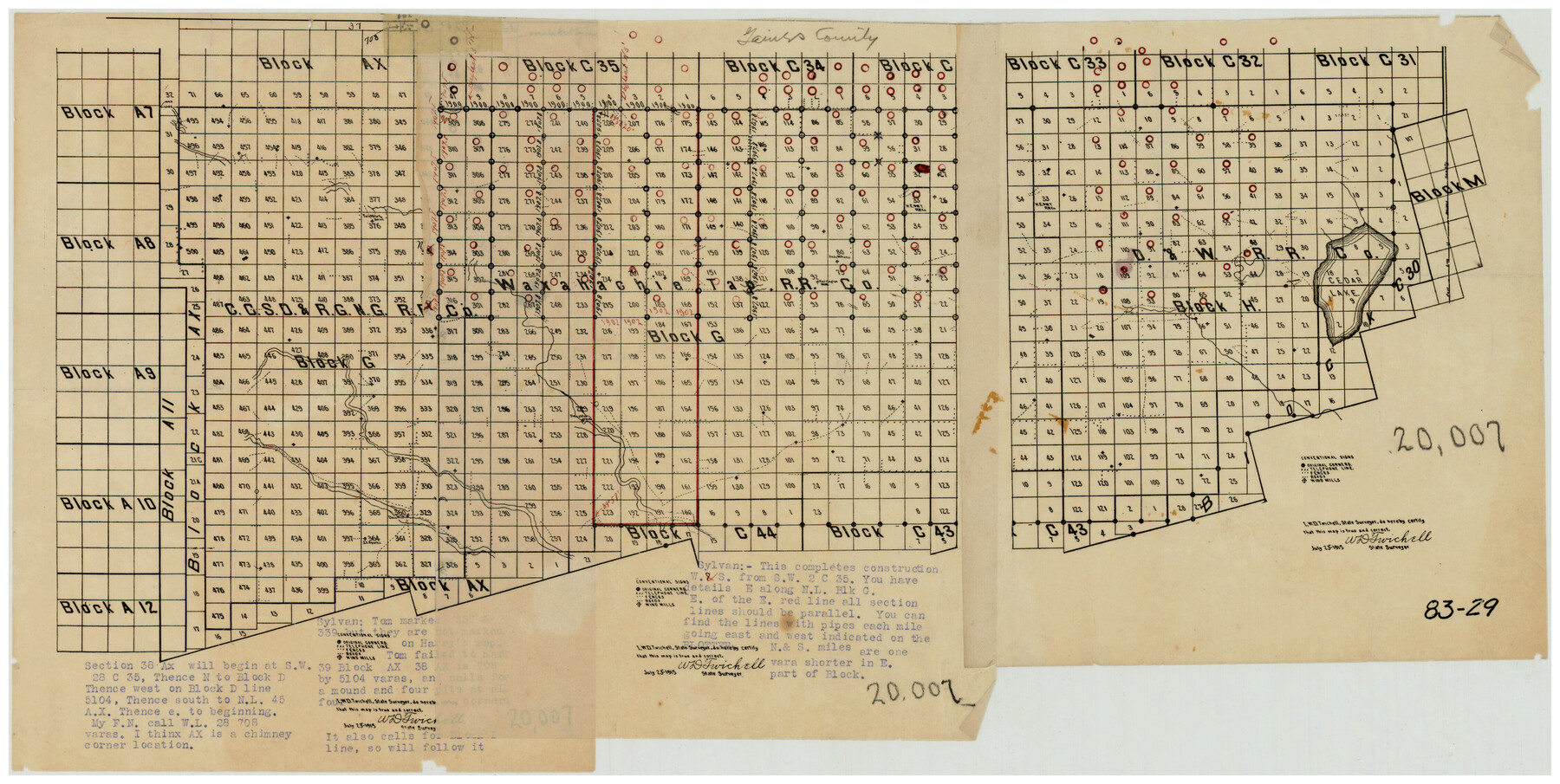 90859, [C. C. S. D. & R. G. N. G. RR. Co. Block G, Waxahachie Tap RR. Co. Block G and D. & W. RR. Co. Block H], Twichell Survey Records