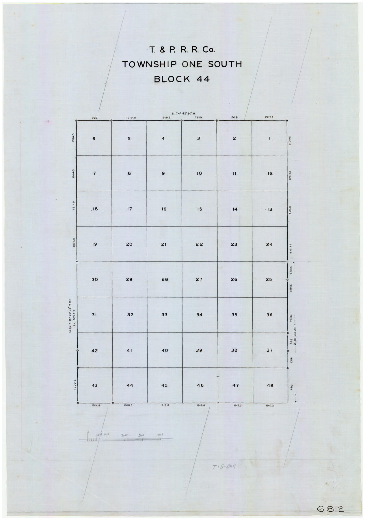 90901, T. & P. RR. Co. Township 1 South, Block 44, Twichell Survey Records