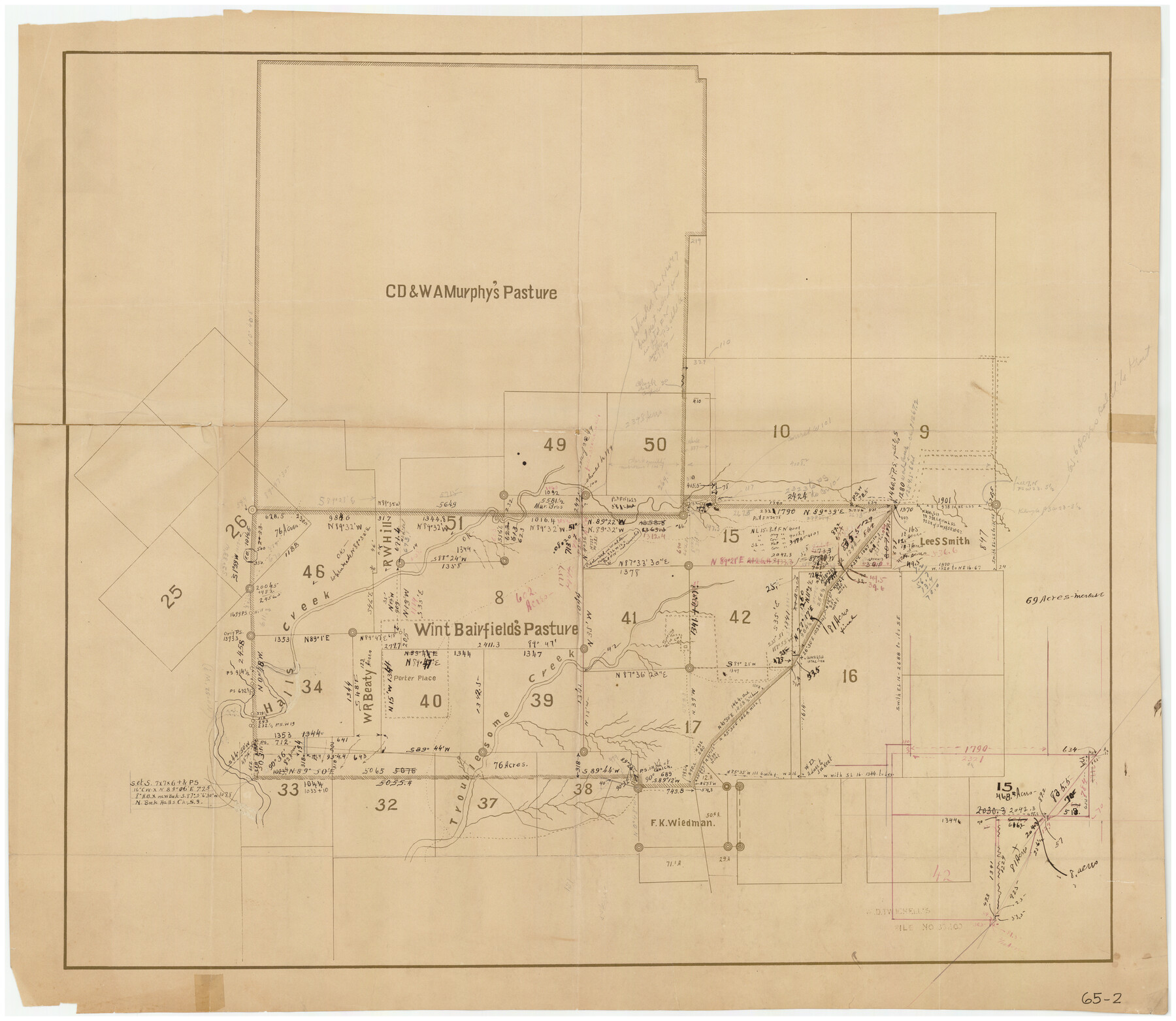 90935, [Sketch showing C. D. & W. A. Murphy's Pasture and Wint Barfield's Pasture], Twichell Survey Records