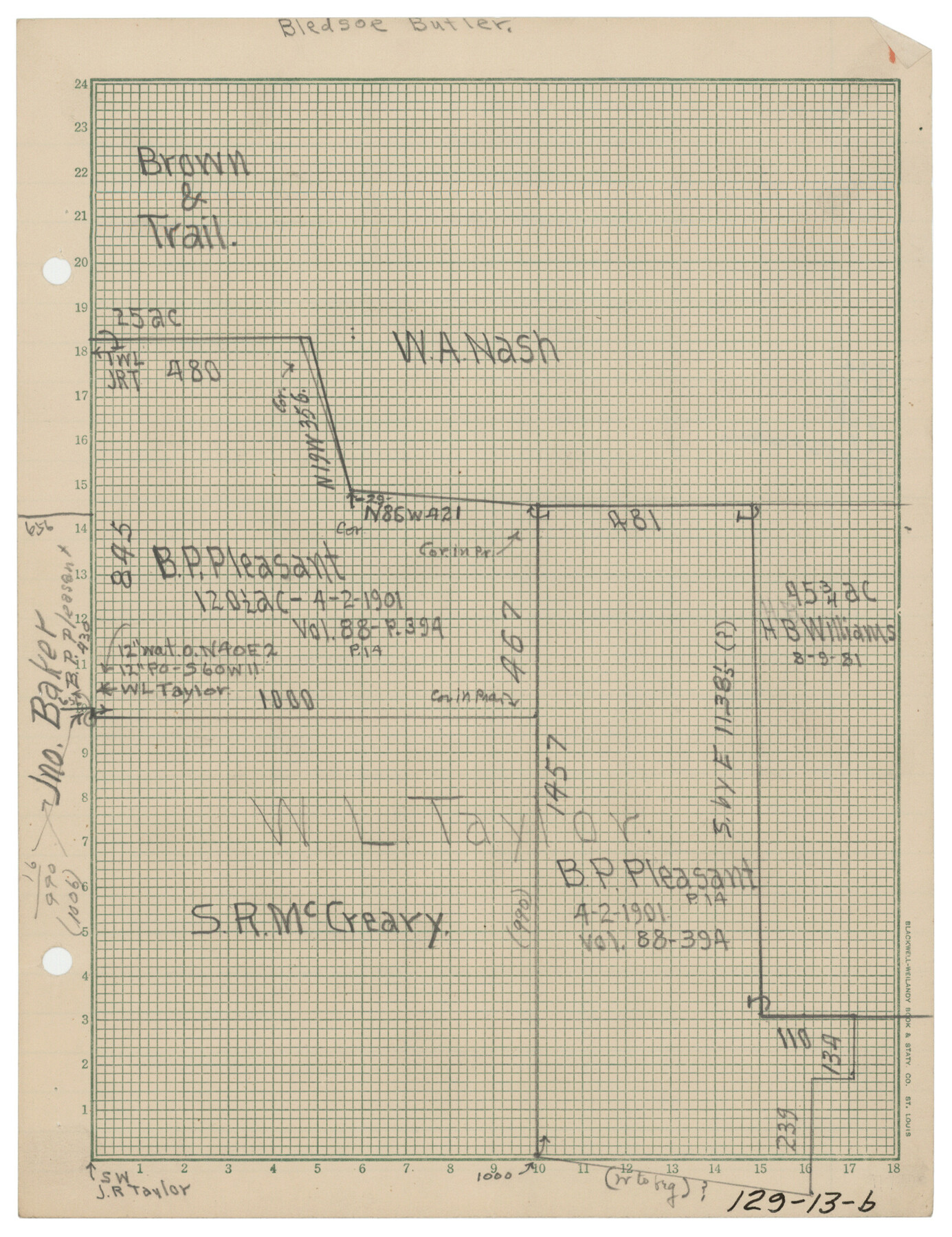 90958, [W. T. Brewer: M. McDonald, Ralph Gilpin, A. Vanhooser, John Baker, John R. Taylor Surveys], Twichell Survey Records