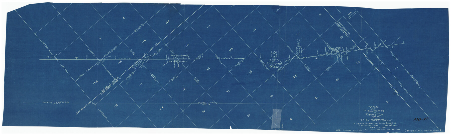 91003, Map and Field Notes of D. & N. T. RR. Through E. L. Ellwood's Pasture, Twichell Survey Records