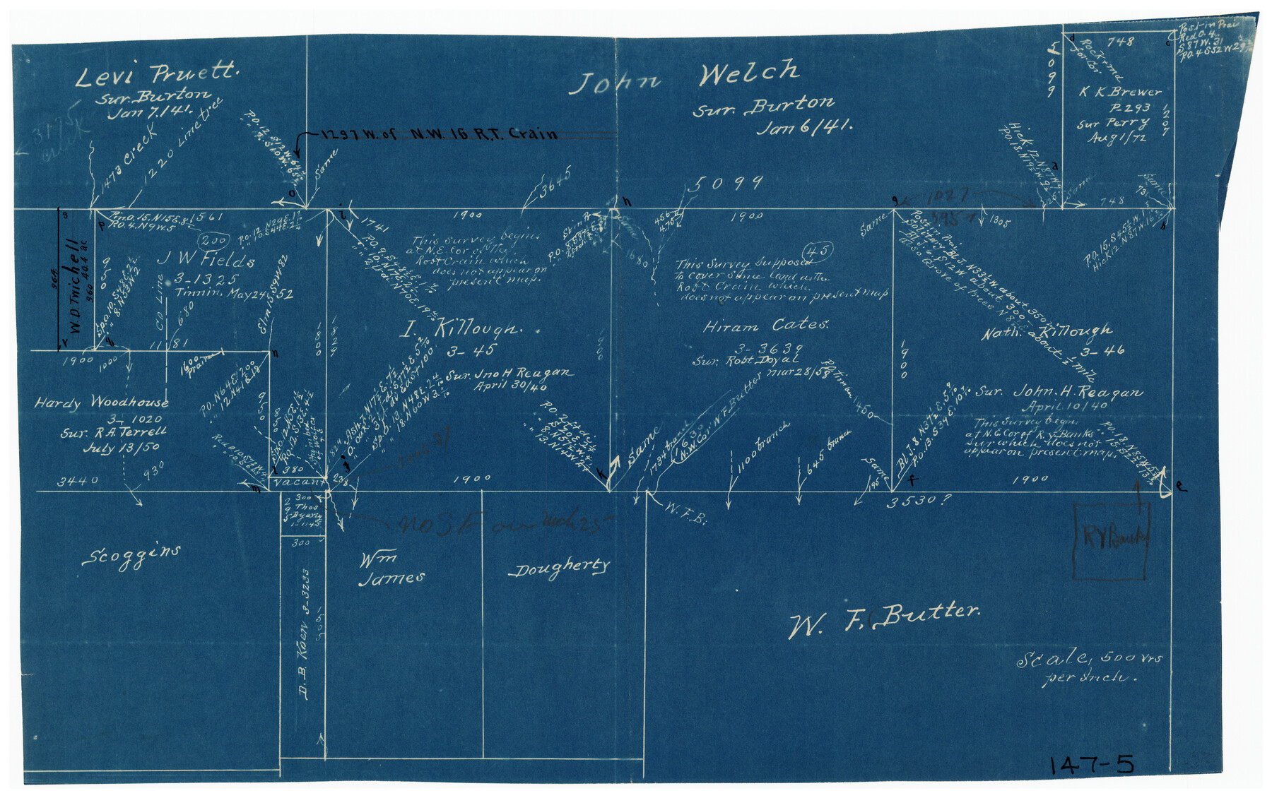 91011, [John Welch, W. F. Butter, and surrounding surveys], Twichell Survey Records