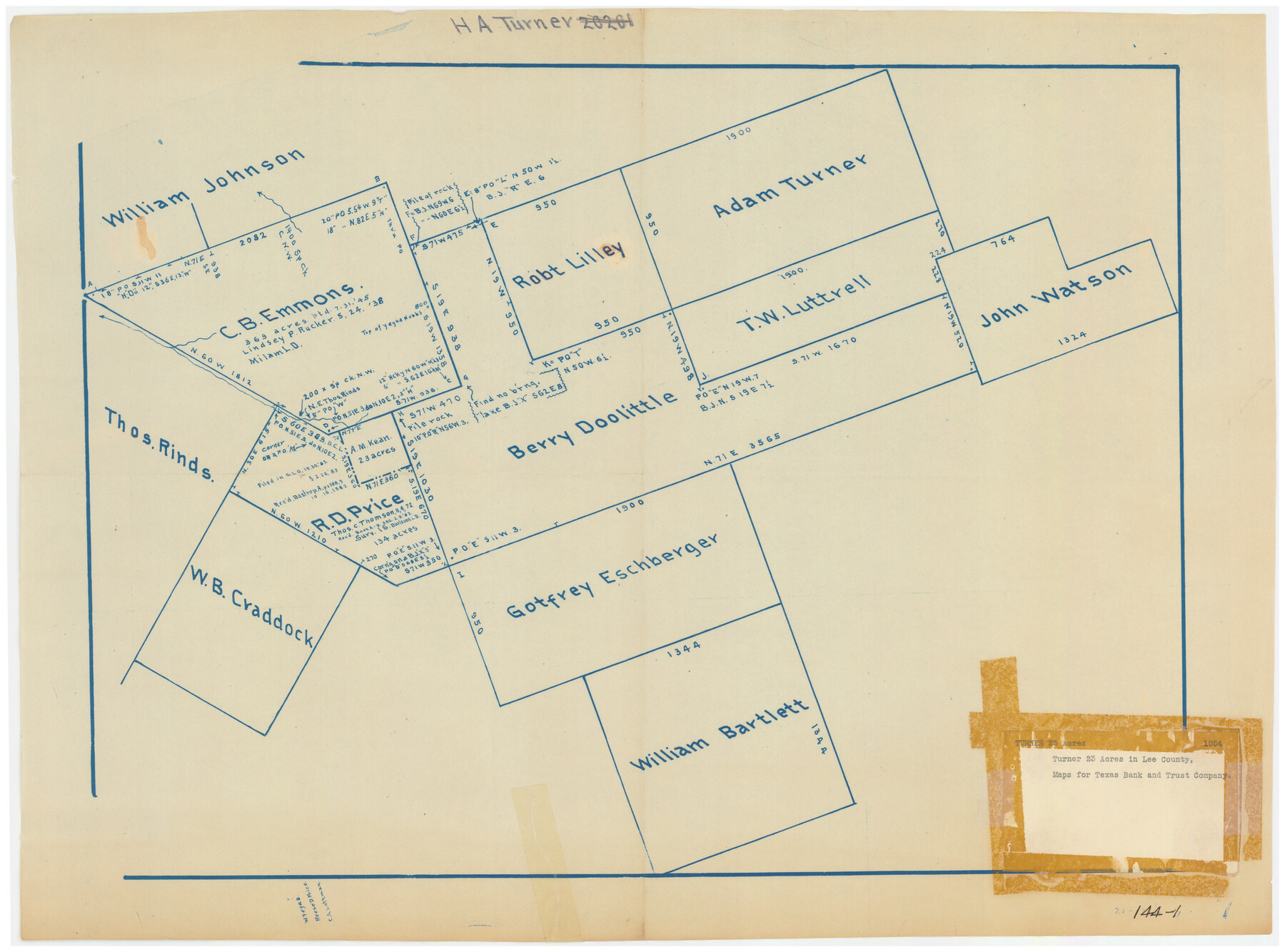 91081, Turner 23 Acres in Lee County, Twichell Survey Records