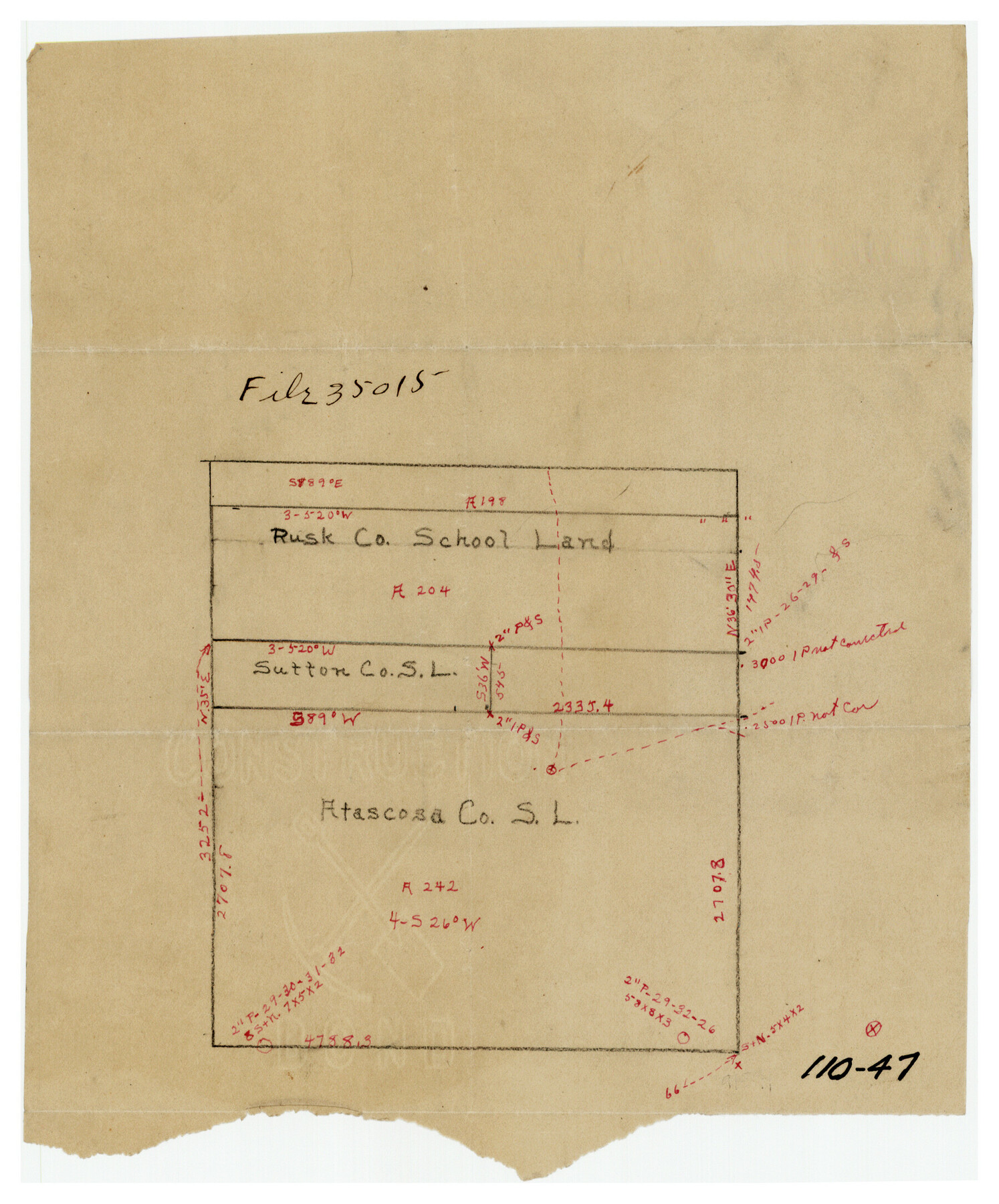 91124, [Rusk, Sutton, and Atascosa County School Lands], Twichell Survey Records