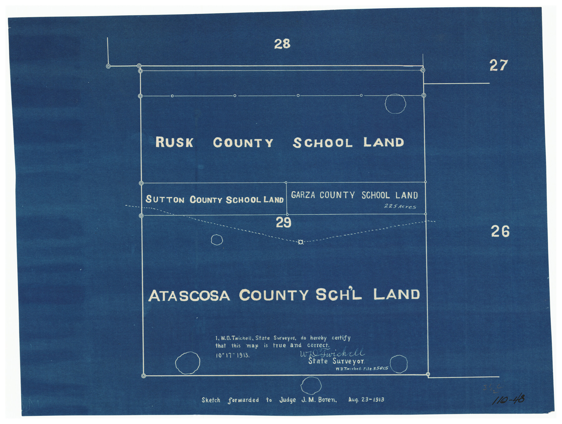 91125, [Rusk, Sutton, Garza, and Atascosa County School Lands], Twichell Survey Records