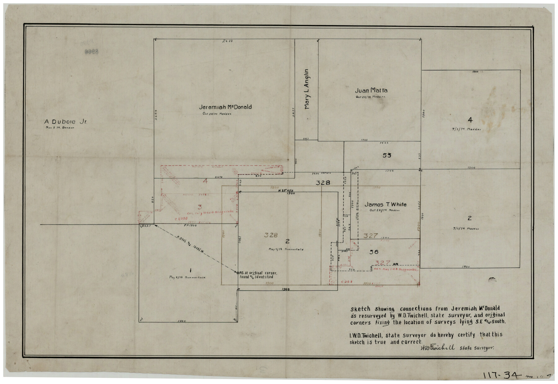 91154, [Sketch Showing Connections from Jeremiah McDonald resurvey], Twichell Survey Records