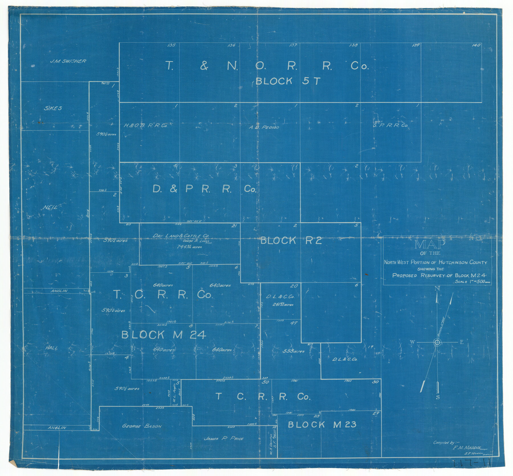 91237, Map of the Northwest Portion of Hutchinson County Showing the Proposed Resurvey of Block M24, Twichell Survey Records