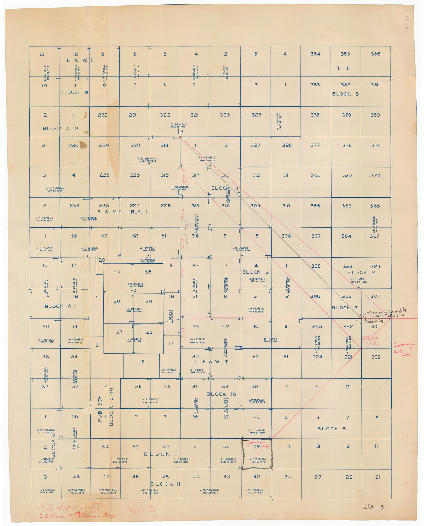 91354, [H. E. & W. T. Block 9, L. S. & V. Block 1, Public School Land Block C-40, Portion of Block H], Twichell Survey Records
