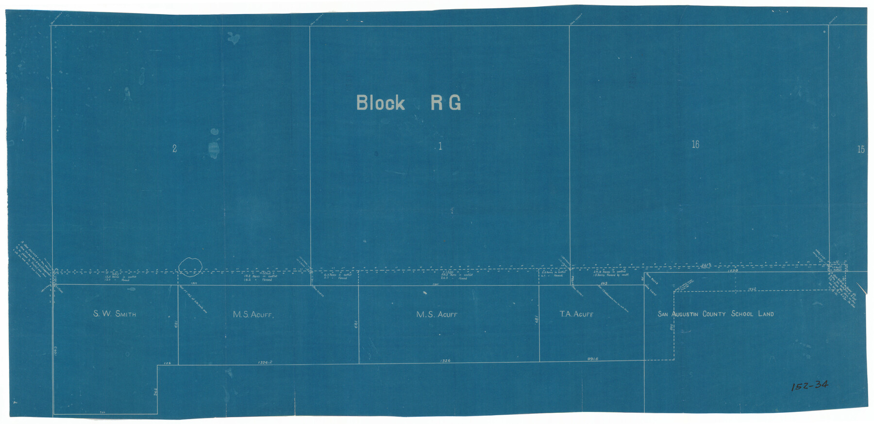 91392, [Block RG, Sections 1, 2, and 16, North Line of San Augustine County School Land], Twichell Survey Records