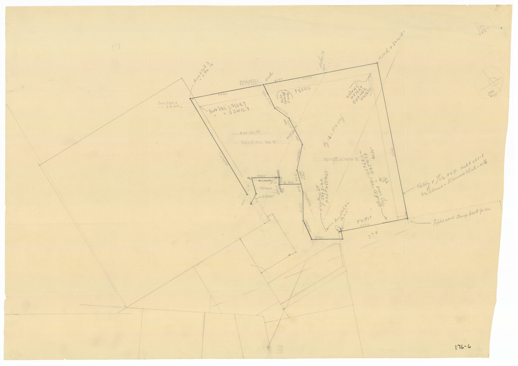 91400, [Sketch Showing Exception Number 3 and Exception Number 4], Twichell Survey Records