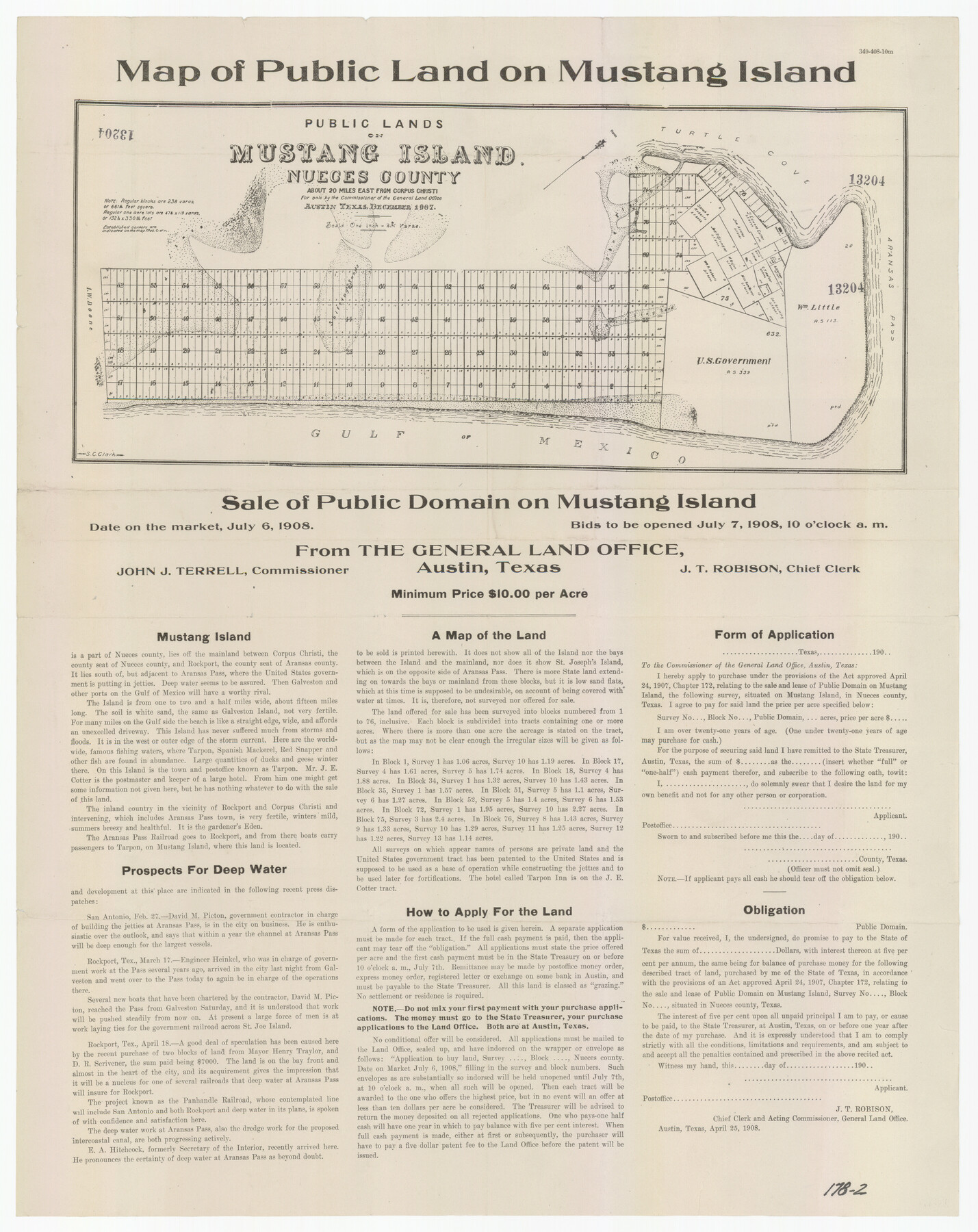 91492, Map of Public Land on Mustang Island, Twichell Survey Records