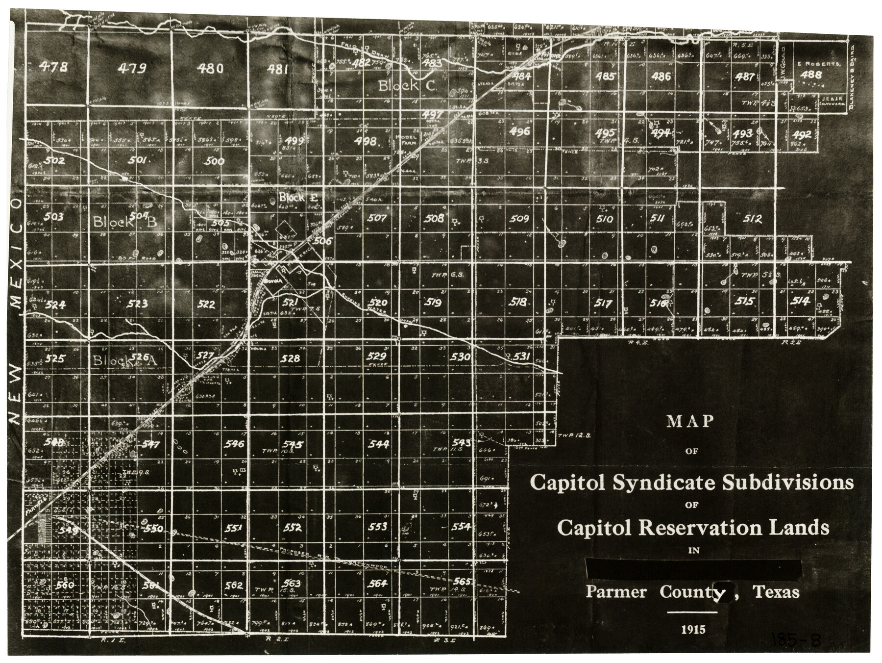 91553, Map of Capitol Syndicate Subdivisions of Capitol Reservation Lands in Parmer County, Texas, Twichell Survey Records