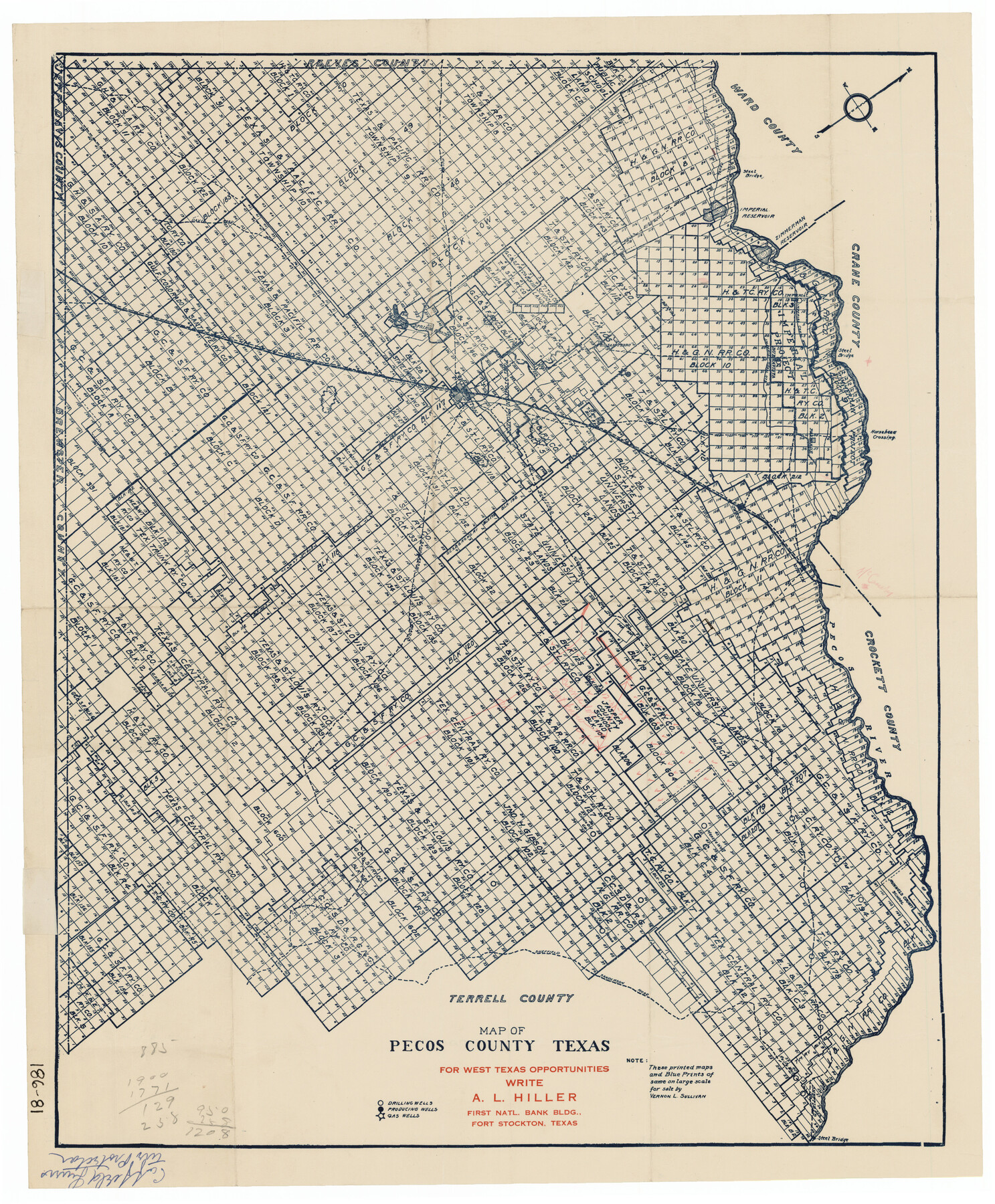91573, Map of Pecos County, Texas, Twichell Survey Records