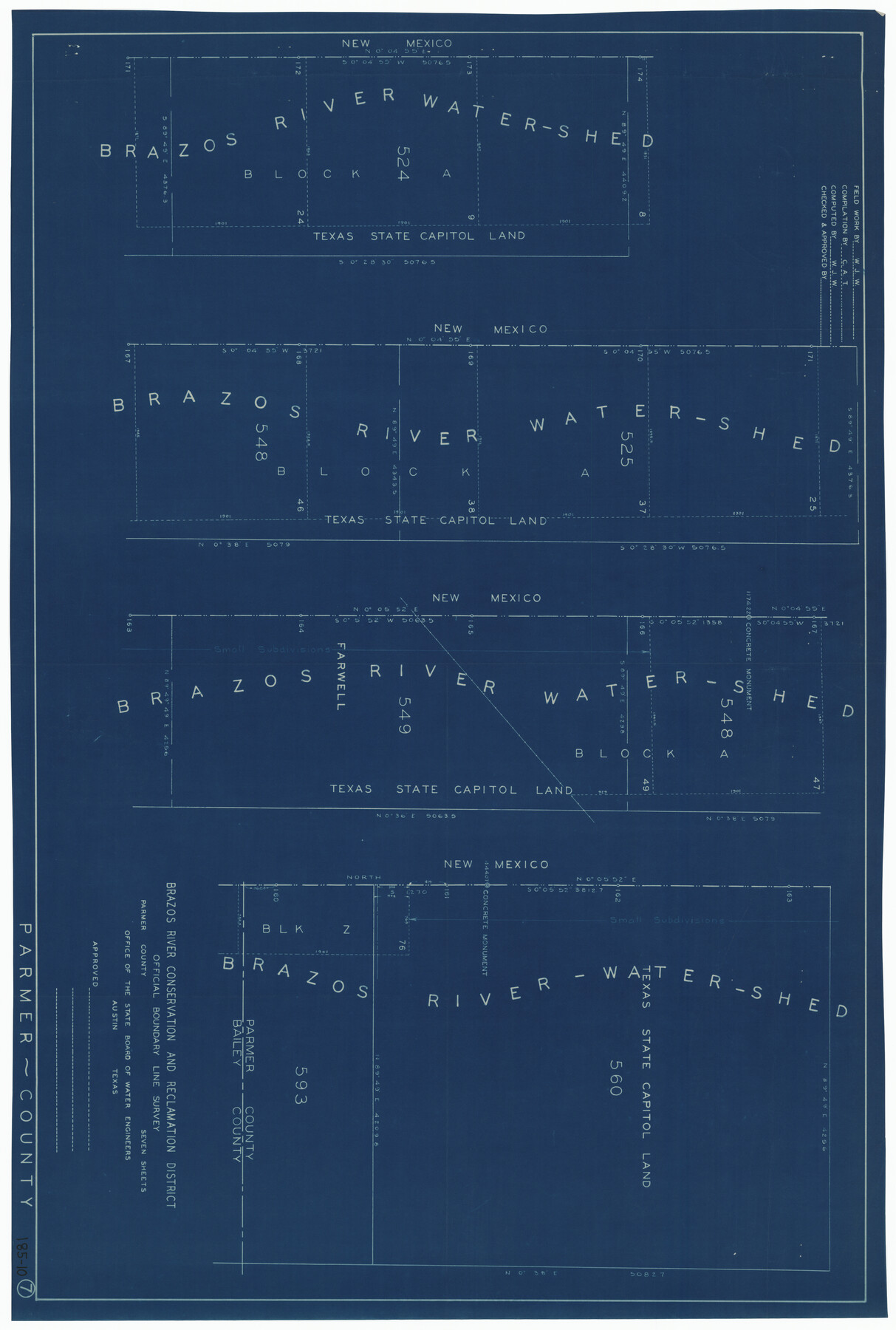 91599, Brazos River Conservation and Reclamation District Official Boundary Line Survey, Parmer County, Twichell Survey Records