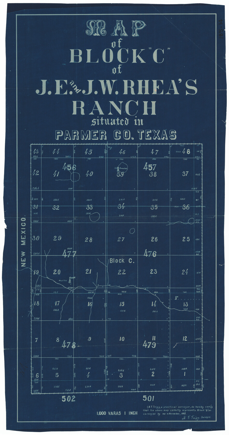 91600, Map of Block "C" of J. E. and J. W. Rhea's Ranch situated in Parmer Co., Texas, Twichell Survey Records