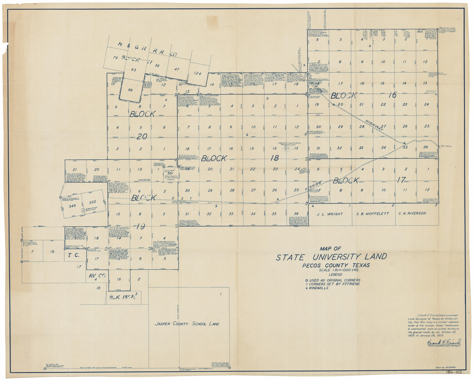 91626, Map of State University Land, Pecos County, Texas, Twichell Survey Records