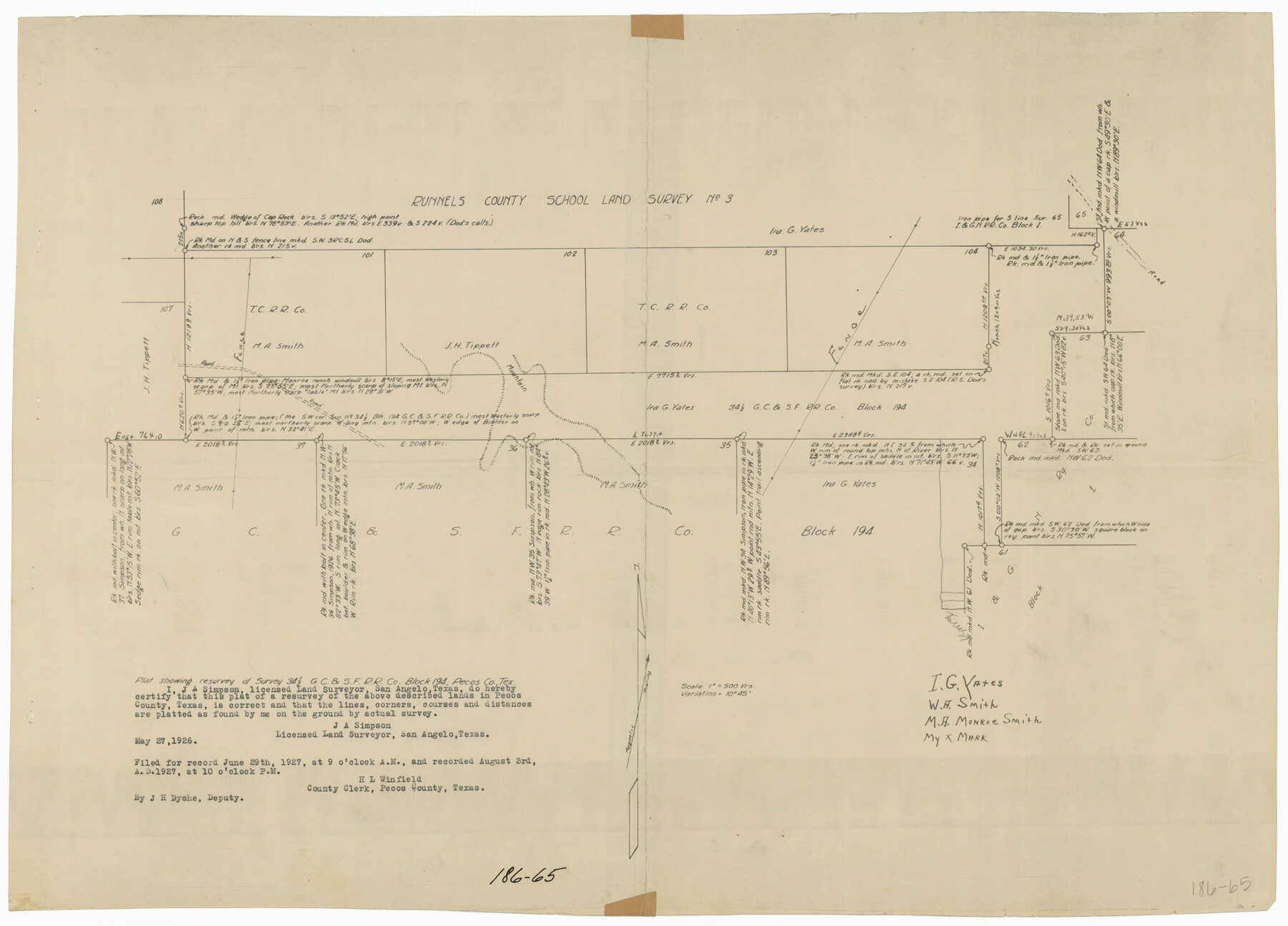 91635, [Area between G. C. & S. F. RR. Co. Block 194 and Runnels County School Land Survey No. 3], Twichell Survey Records