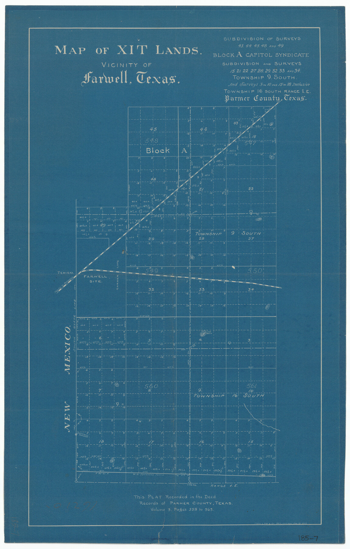 91654, Map of XIT Lands, vicinity of Farwell, Texas, Twichell Survey Records