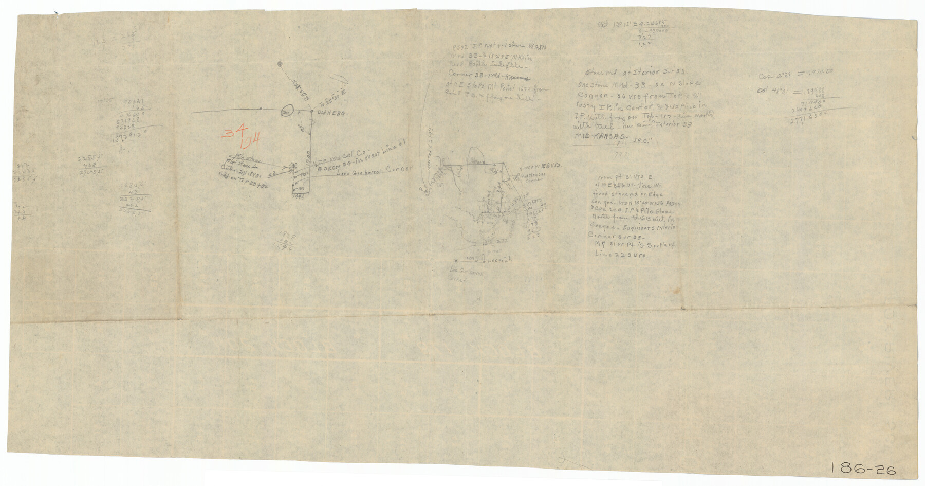 91663, [Pencil sketch and calculations regarding section 34, Block 194], Twichell Survey Records