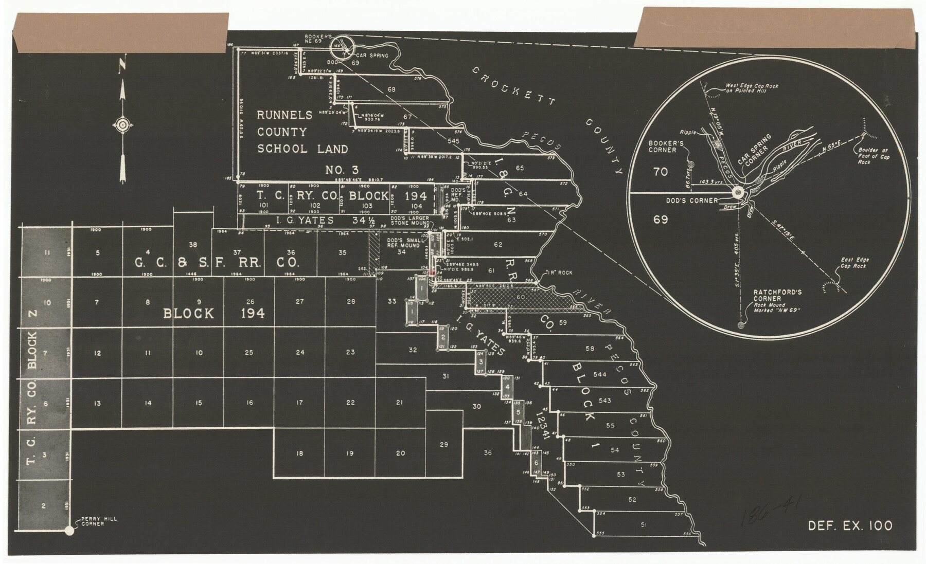 91681, [Sketch showing area around Runnels County School Land, Yates survey 34 1/2 and Runnels County School Land], Twichell Survey Records