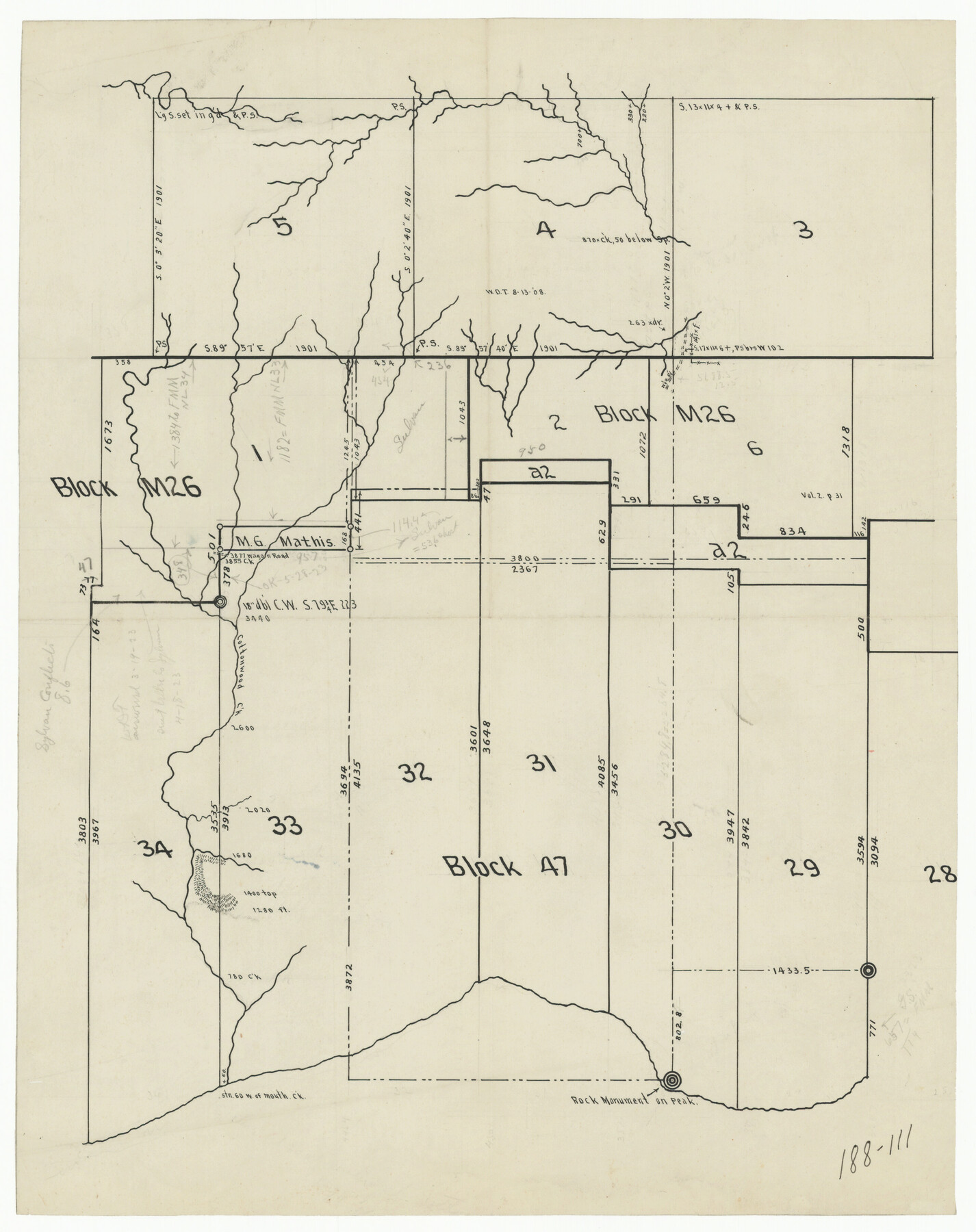 91698, [Sketch showing H. & T. C. Blocks 47 and M-26], Twichell Survey Records