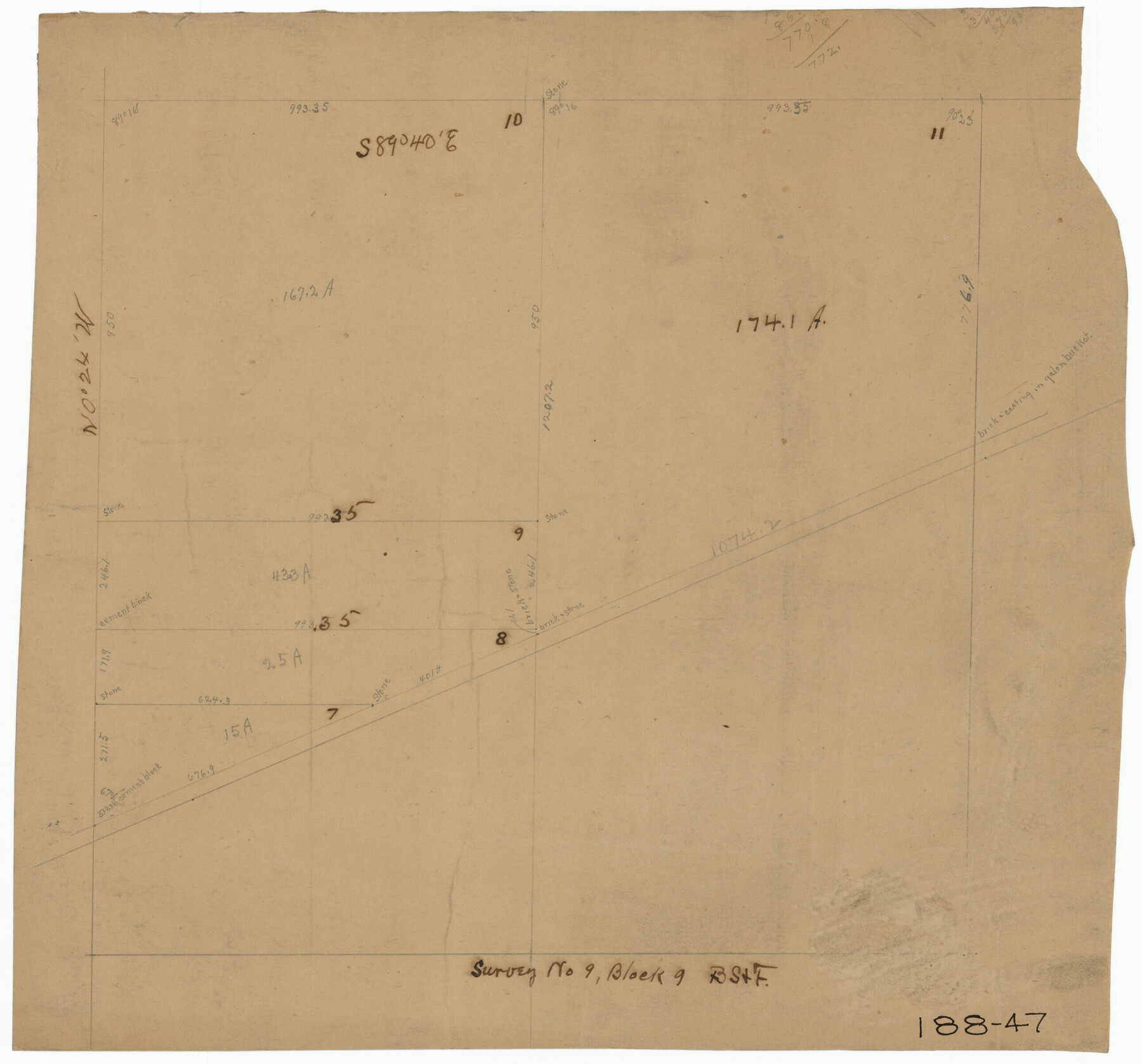 91711, [Sketch showing B. S. & F. survey number 9, section 9], Twichell Survey Records