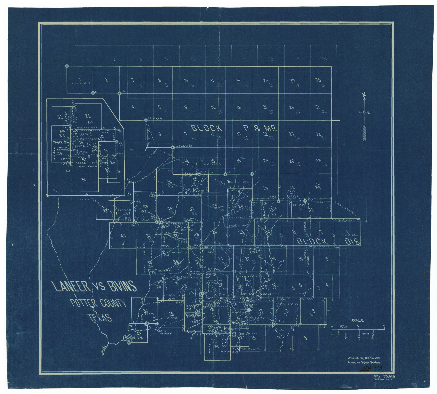 91727, [Sketch showing Blocks B-11, O-18, P and Mc in case of Laneer vs. Bivens], Twichell Survey Records