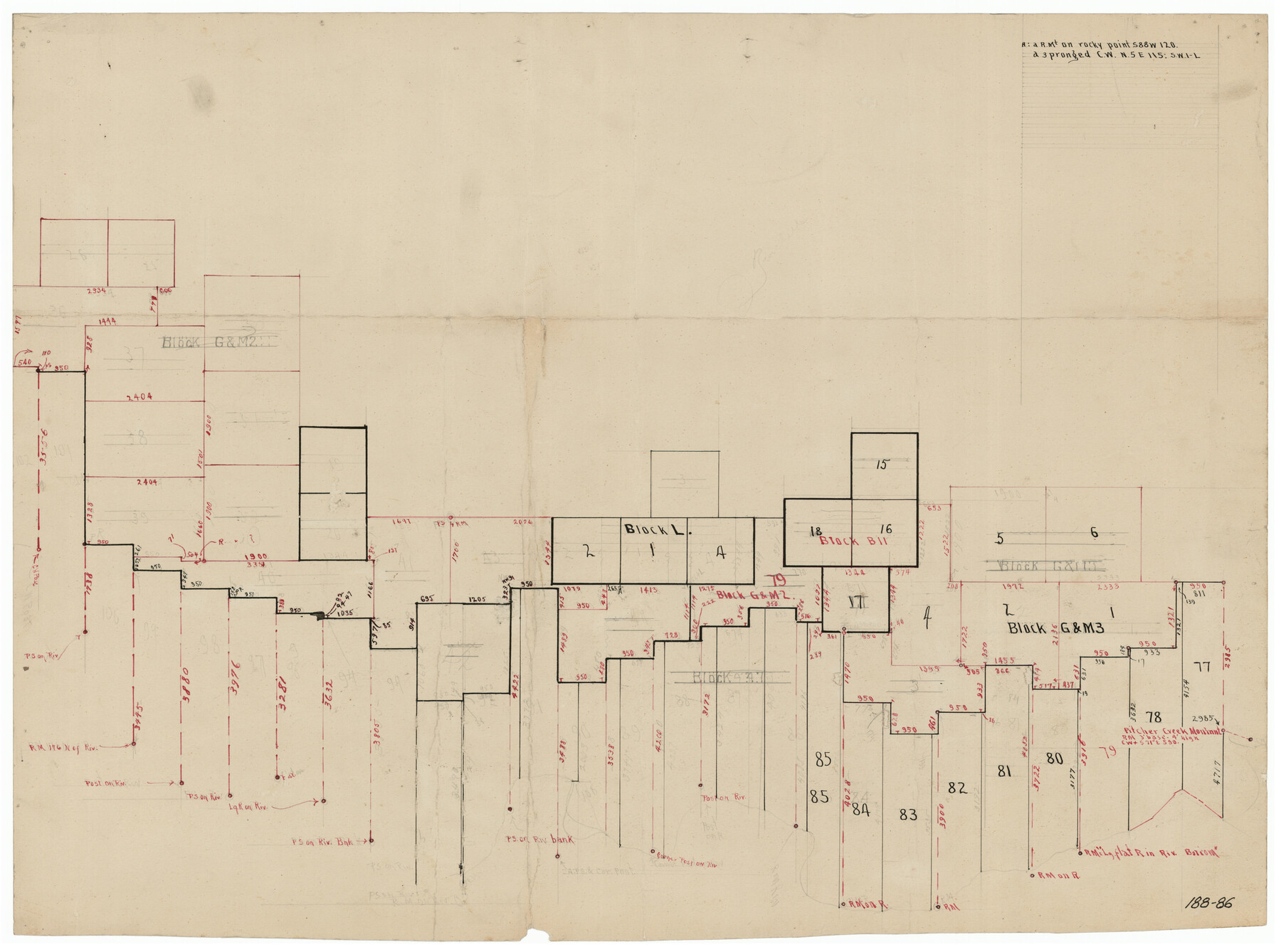91733, [Sketch showing Blocks B-11, G and M-2 and 3, L, and 47, Sections 77-102], Twichell Survey Records