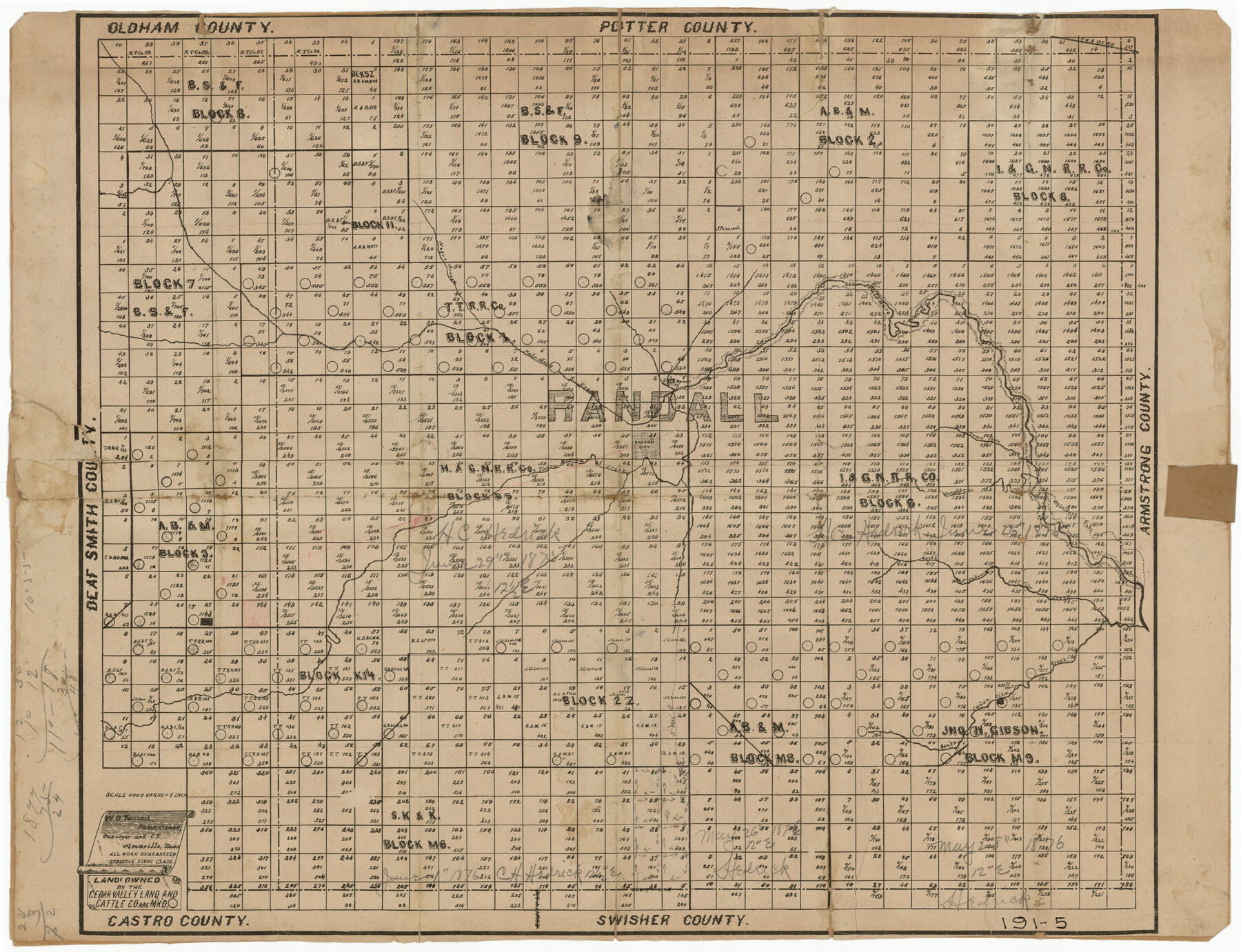 91758, Land Owned by the Cedar Valley Land and Cattle Co. are M.K.O., Twichell Survey Records